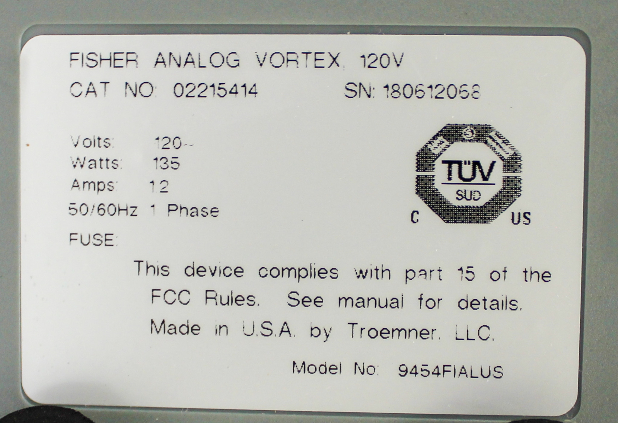 Fisher Analog Vortex Mixer 3200 RPM Lab Shaker 4.9mm Orbit 120V Used