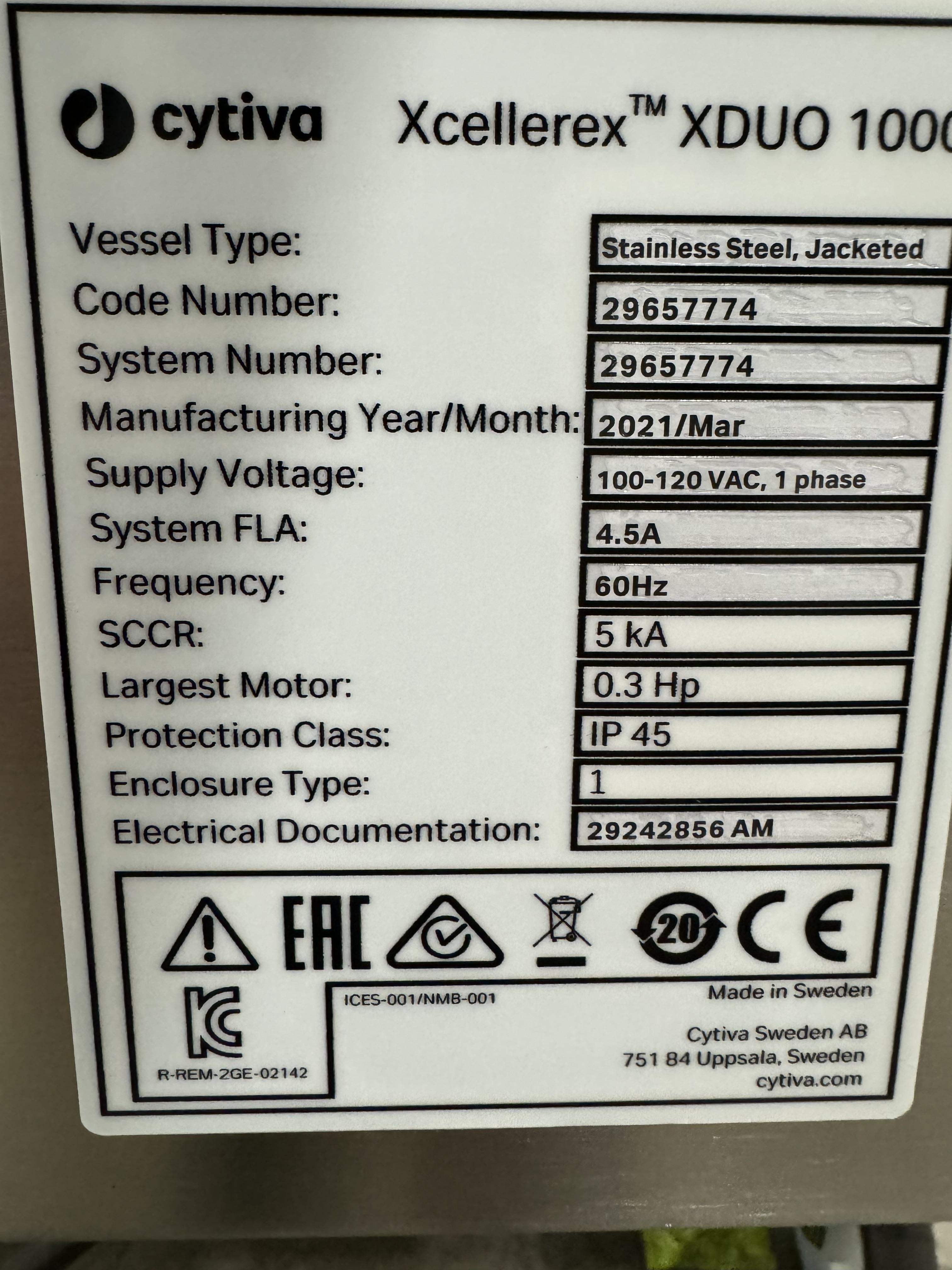 Cytiva Xcellerex XDUO 1000L Mixer Jacketed Stainless Steel Used