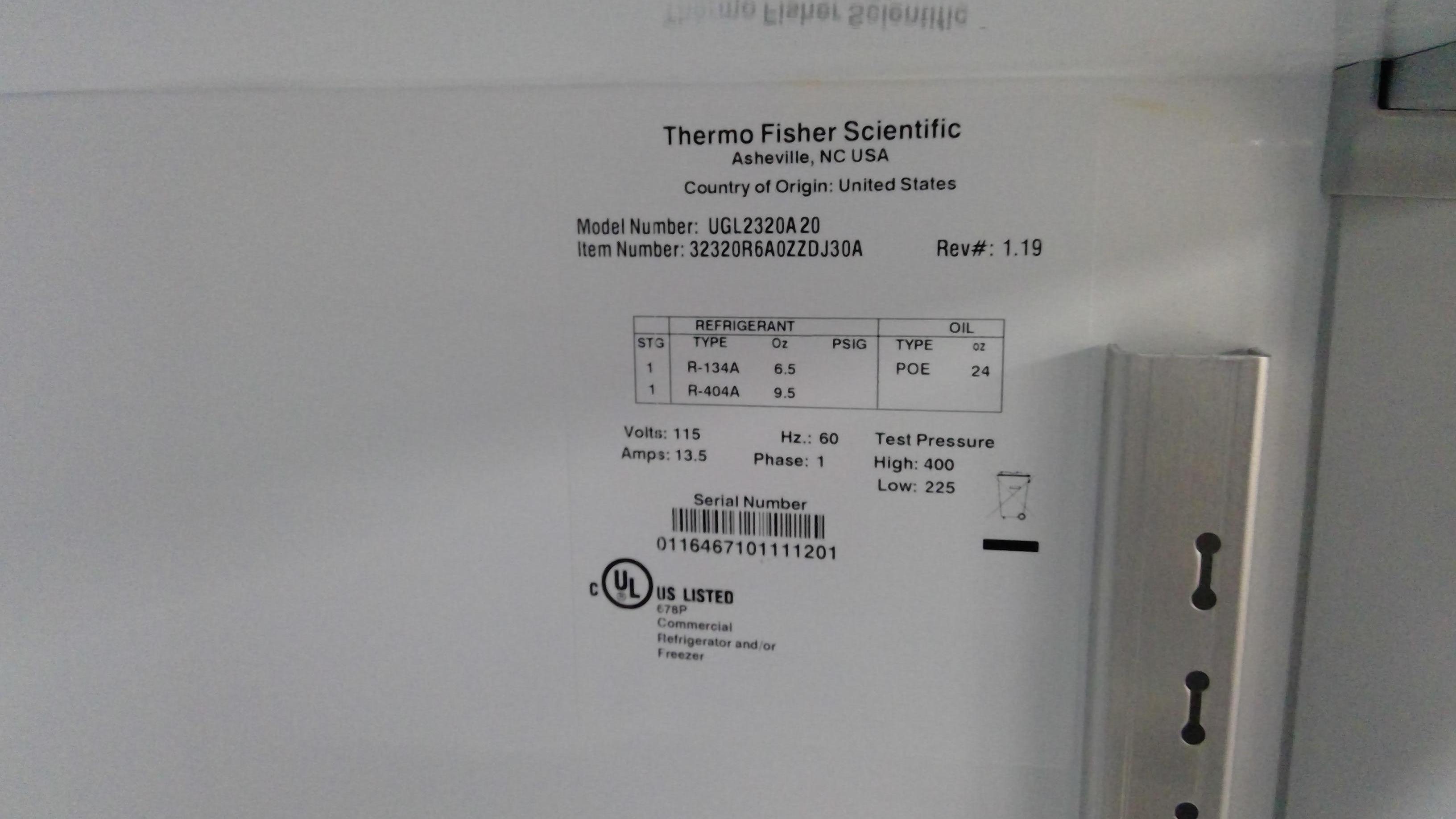 Thermo Scientific UGL2320A20 Freezer -20C 23 Cu Ft Cold Storage