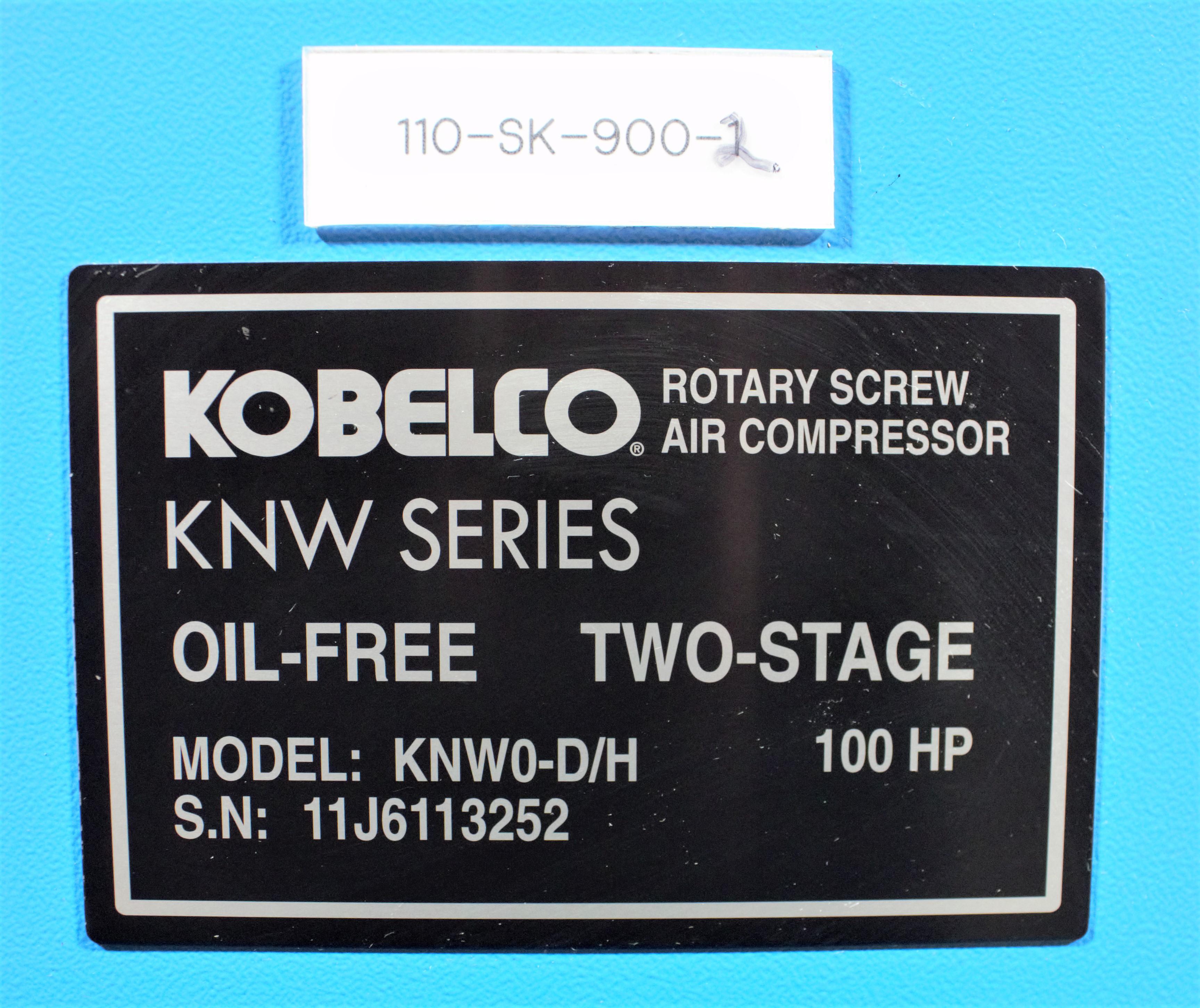 Kobelco KNW Air Compressor Oil-Free Screw 100HP Biotech 480V 60Hz Good