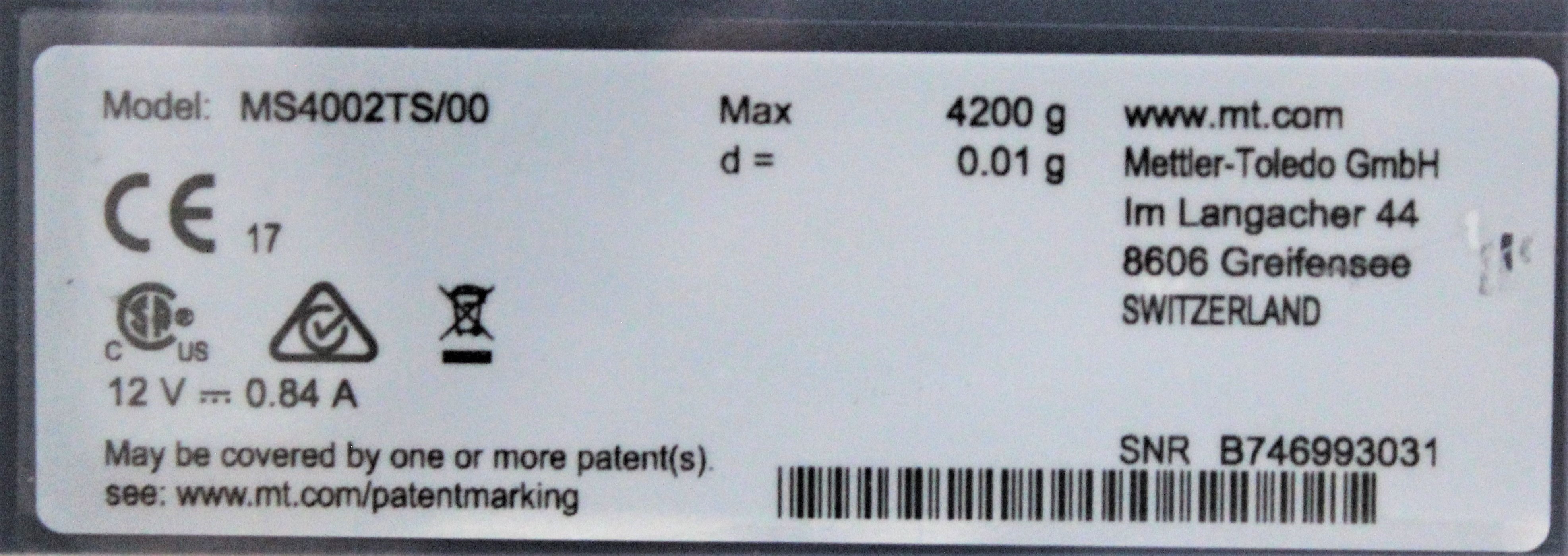 Mettler-Toledo MS4002TS/00 Bench Scale