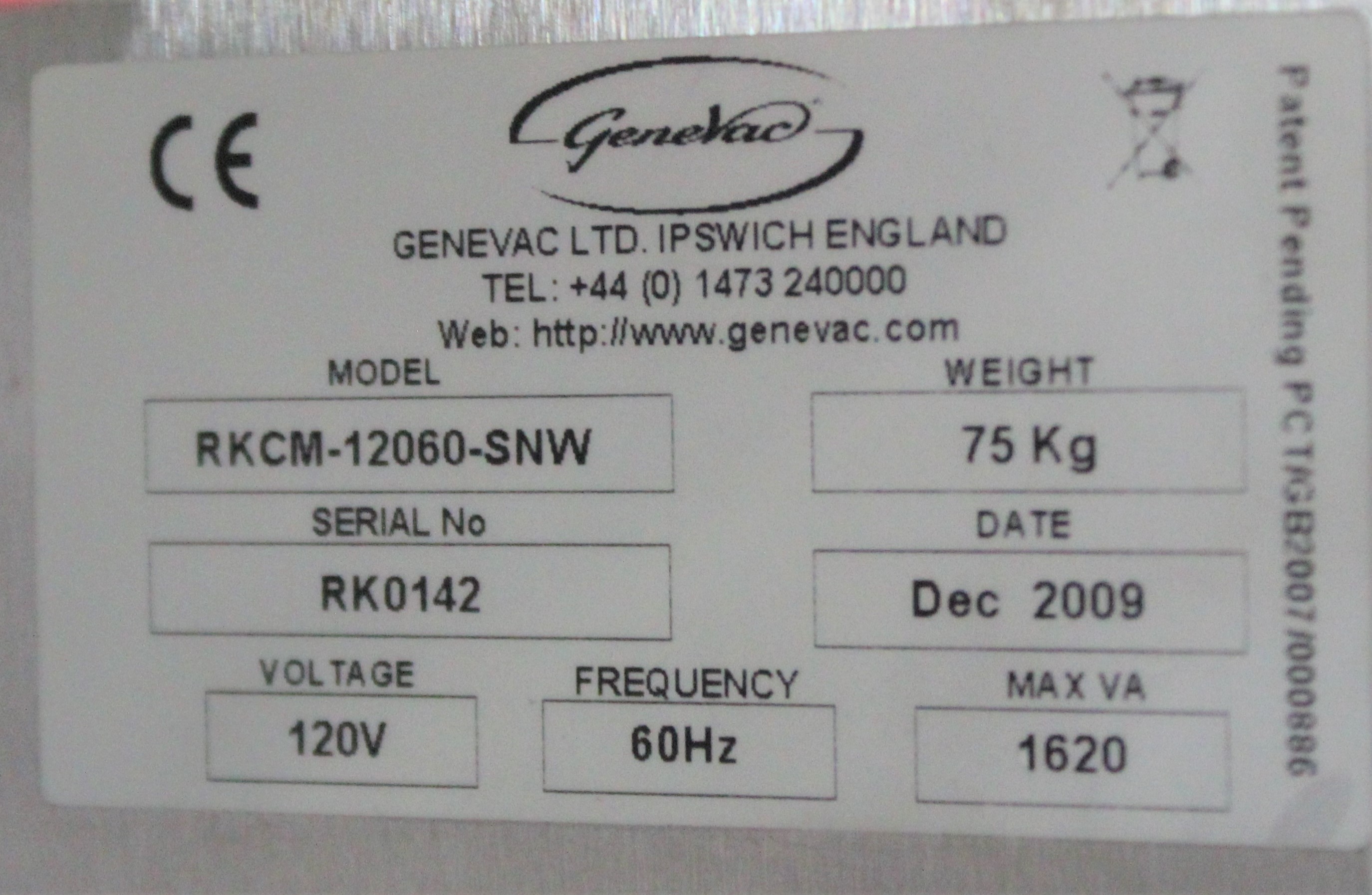 Genevac RKCM-12060-SNW Evaporator