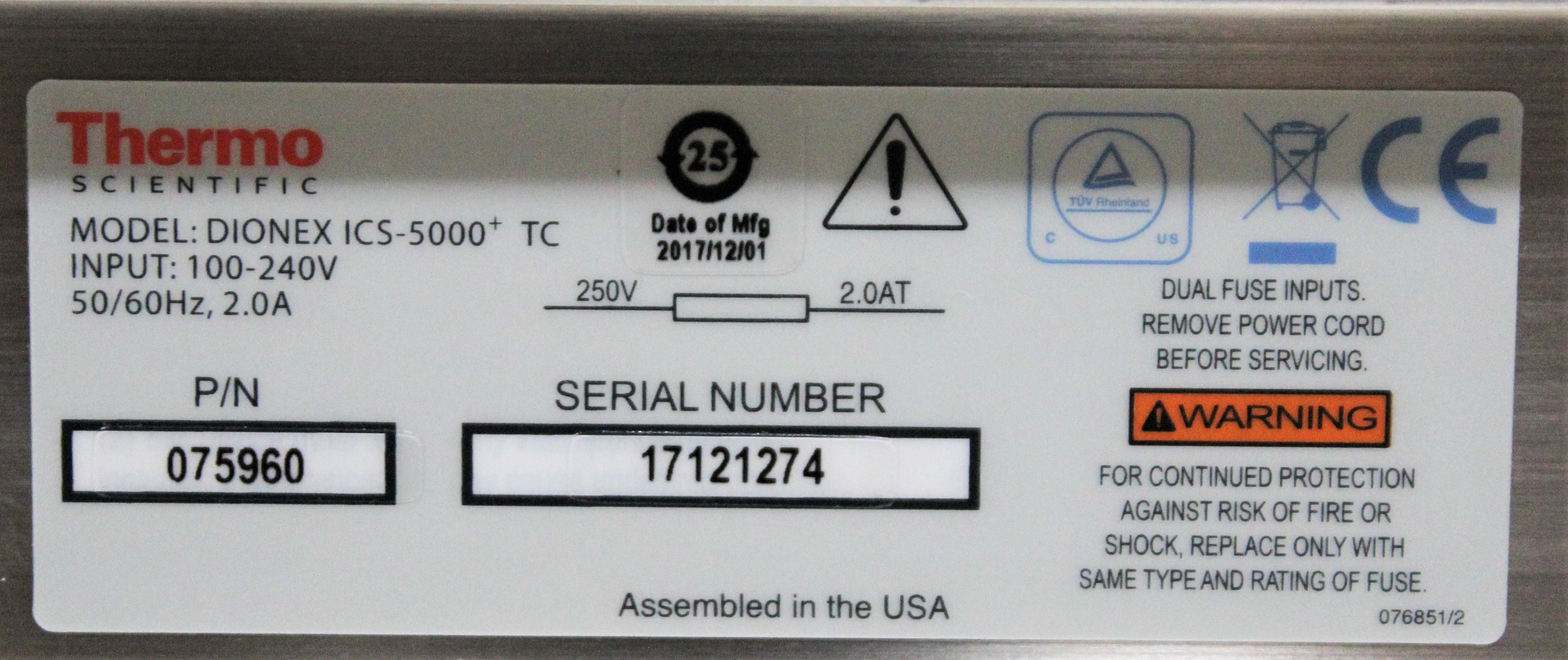 Thermo Dionex ICS-5000+ TC Thermal Compartment Mass Spectrometry Optical