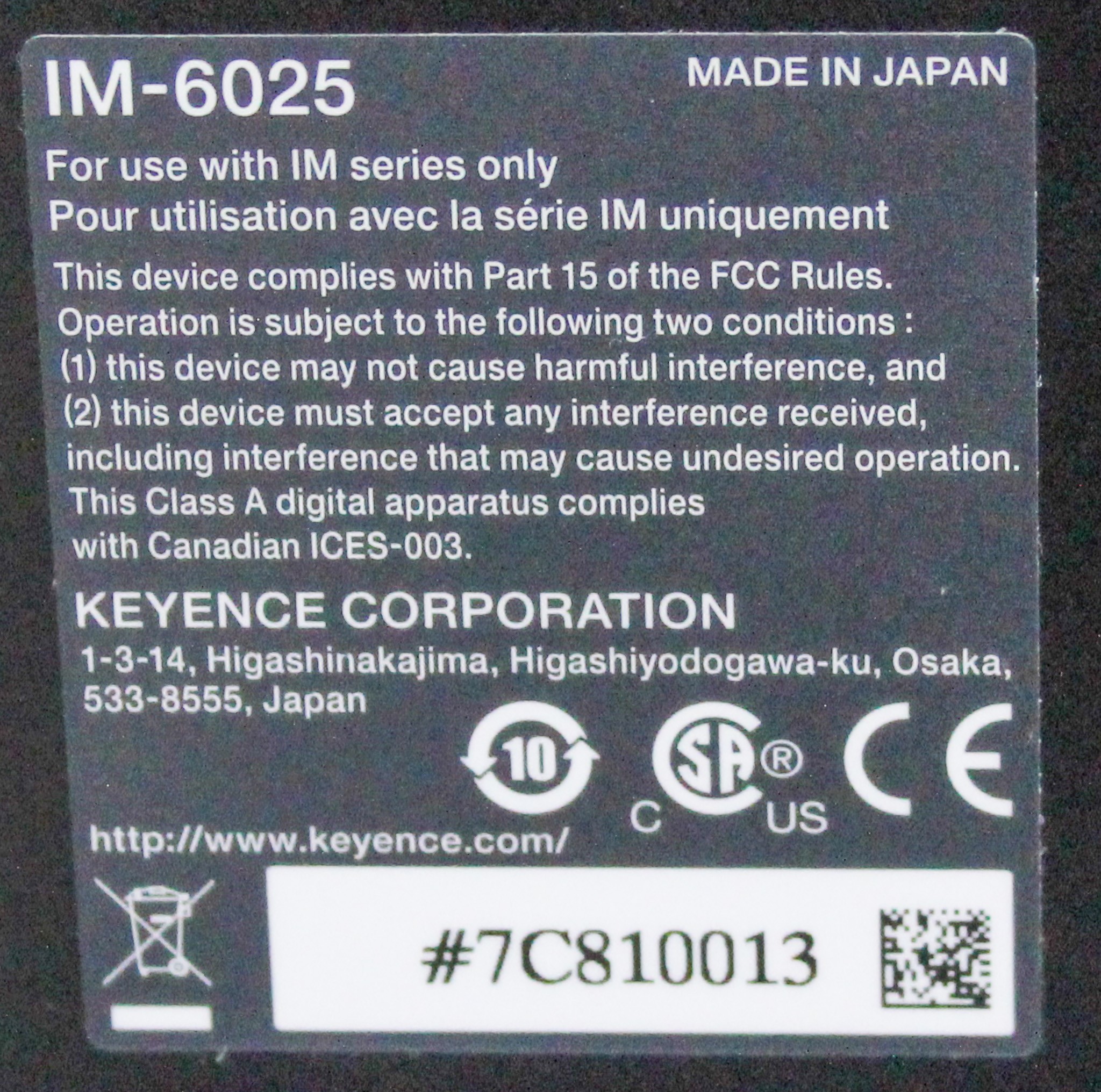 Keyence IM-6025 Measurement System Imaging Precision Dimensions