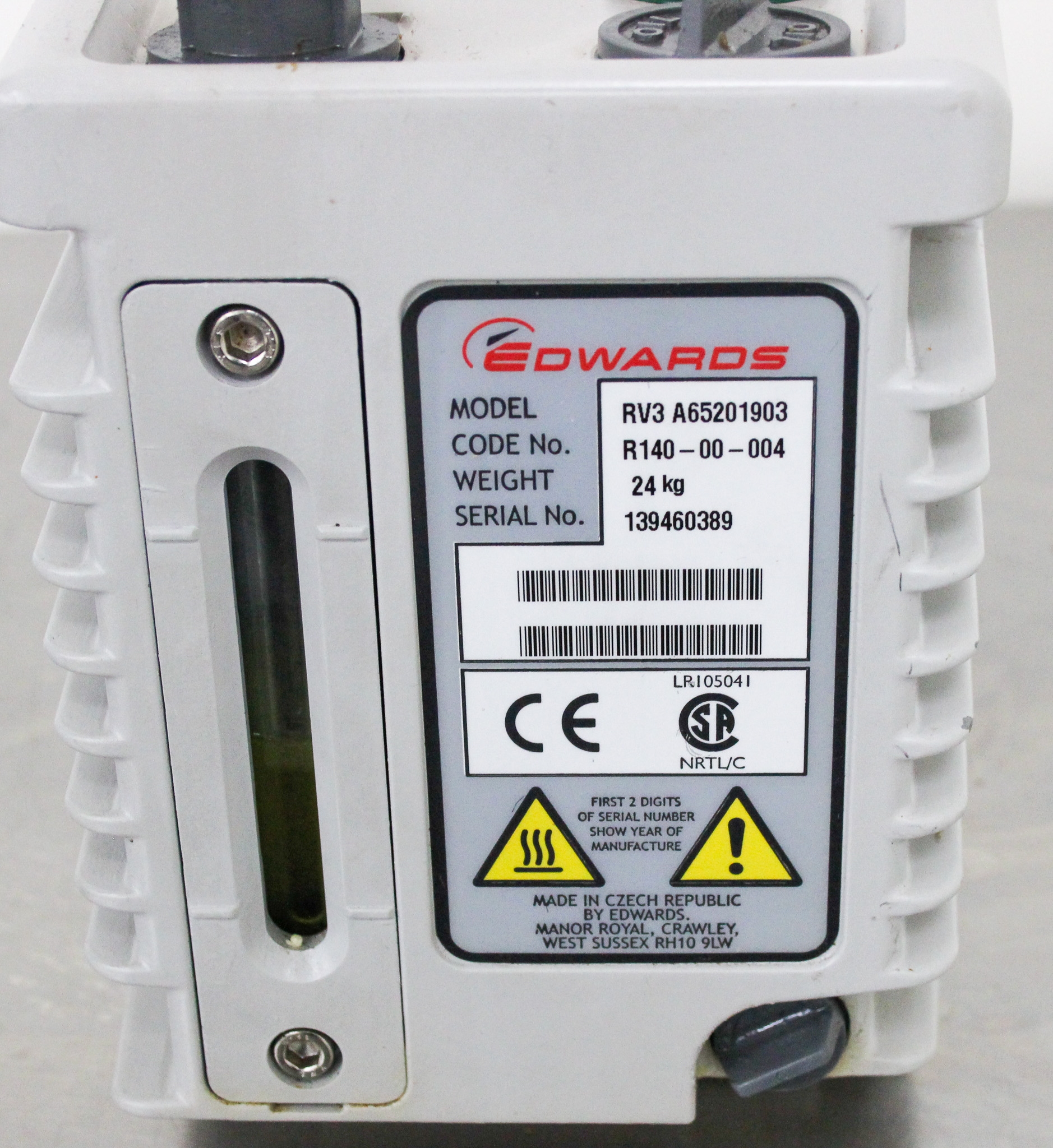 Edwards RV3 A65201903 Vacuum Pump 3.3m3/hr 2.3cfm Chem Process Pumping