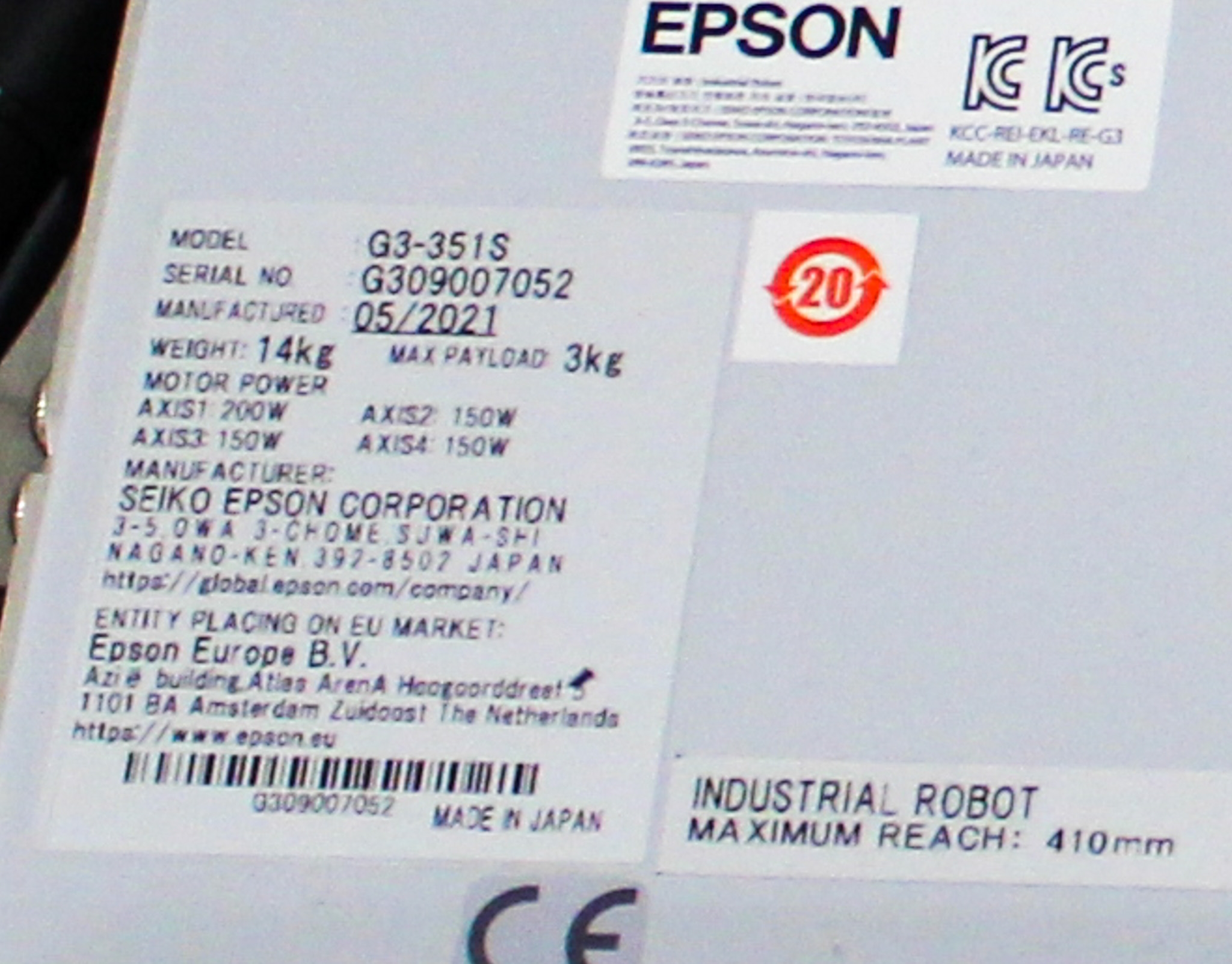 Epson G3-351S Robot Arm Industrial Automation Compact Assembly Tasks