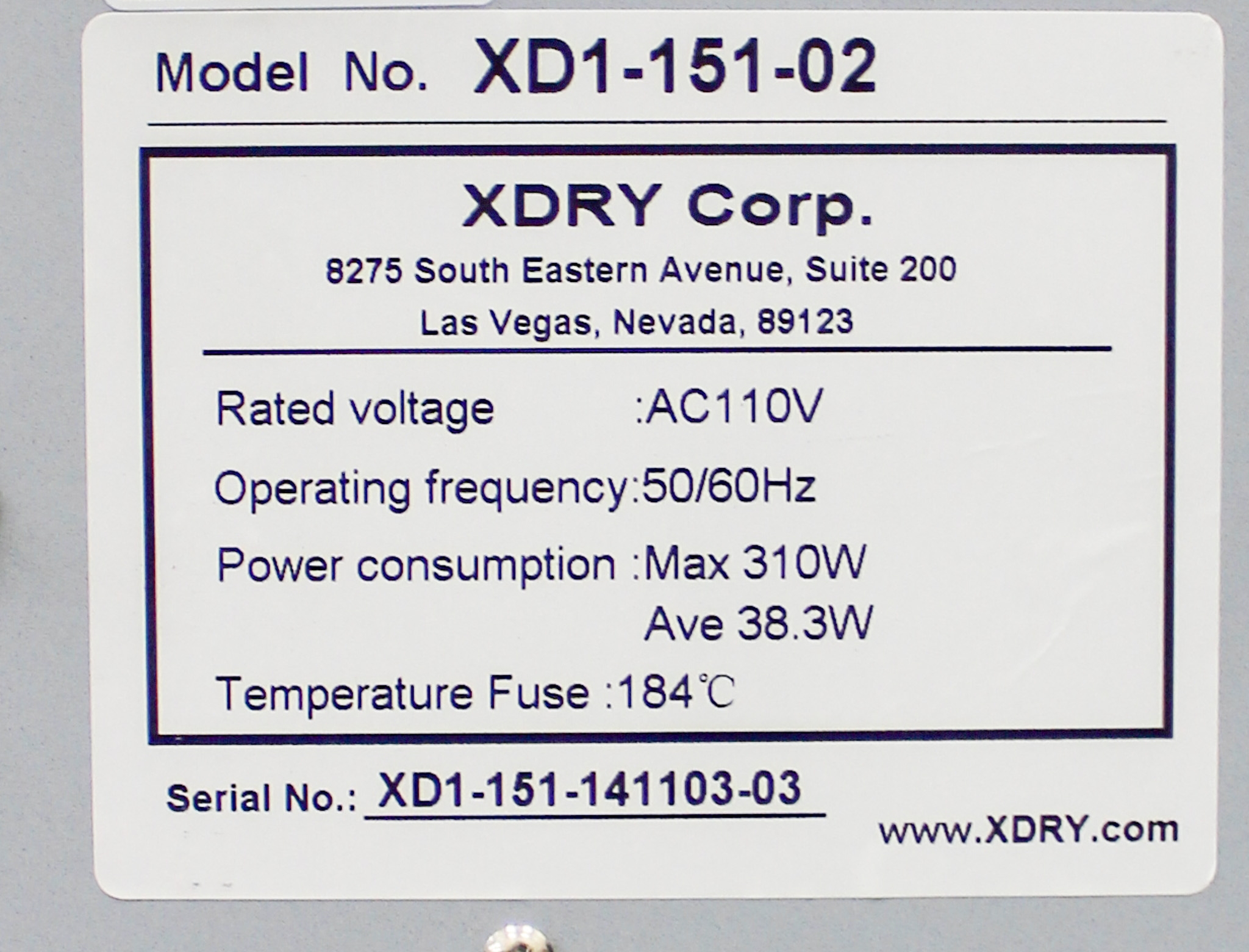Xdry XD1-151-02 Benchtop Desiccant Dry Cabinet Energy-Saving 150L Capacity