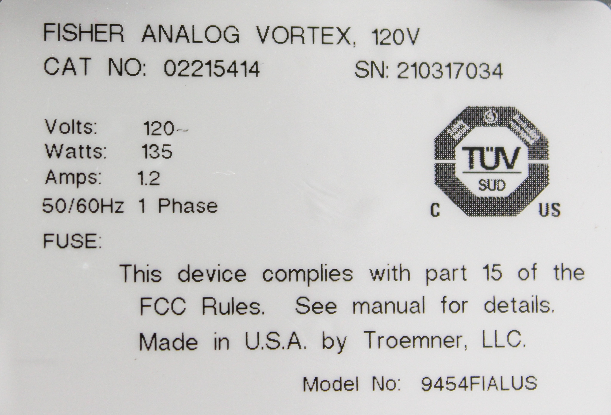 Fisher Analog Vortex Mixer 300-3200RPM Shaker 3in Pad Excellent