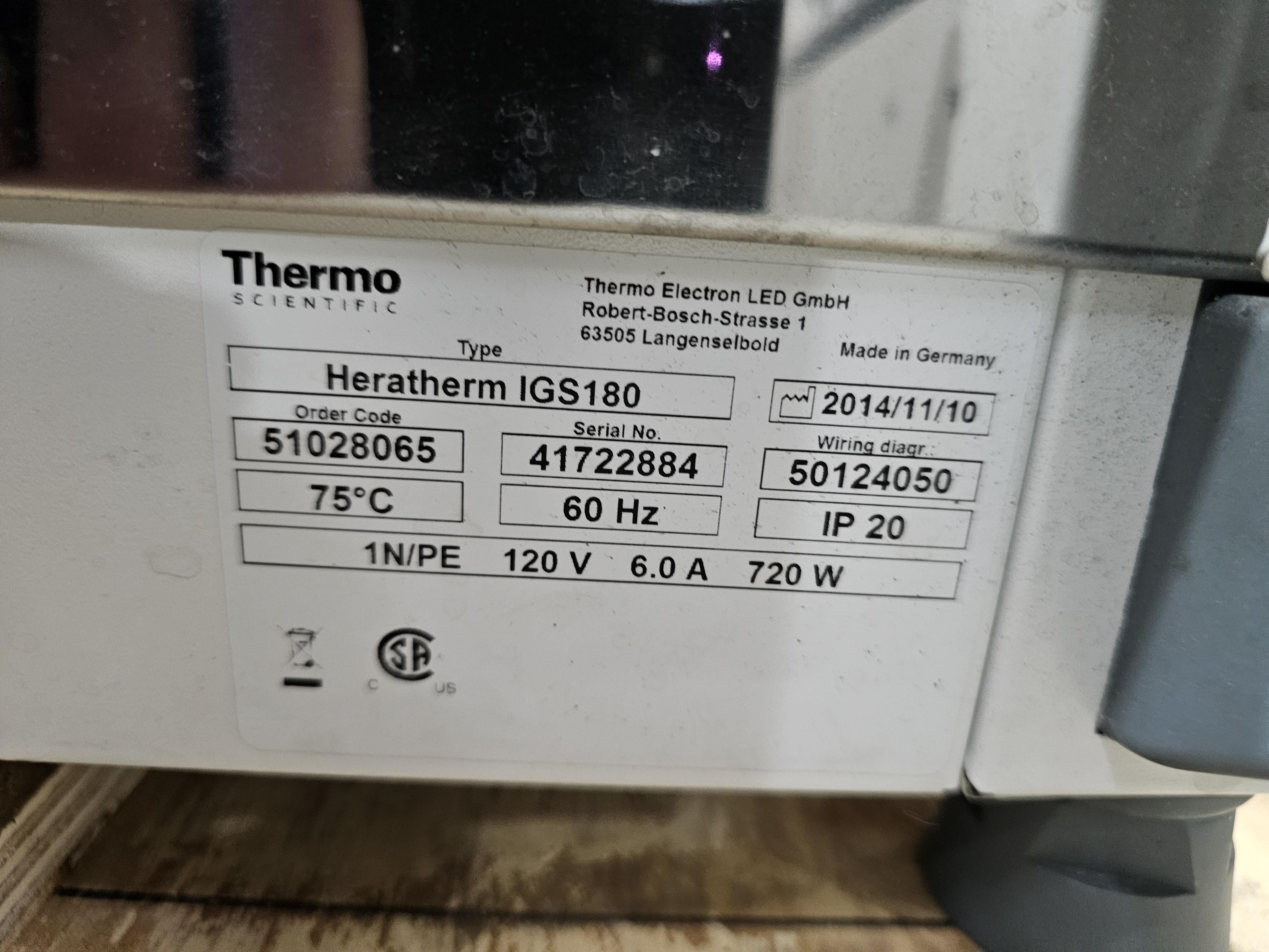 Thermo HeraTherm IGS180 Incubator Lab Device 5-75C General Protocol
