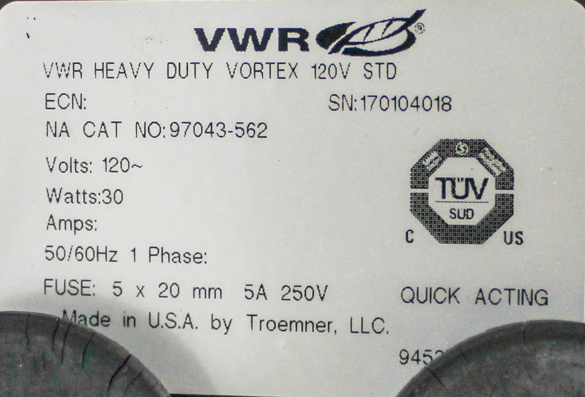 VWR 97043-562 Vortex Mixer 300-3500RPM Efficient Motor U.S. Origin Stability