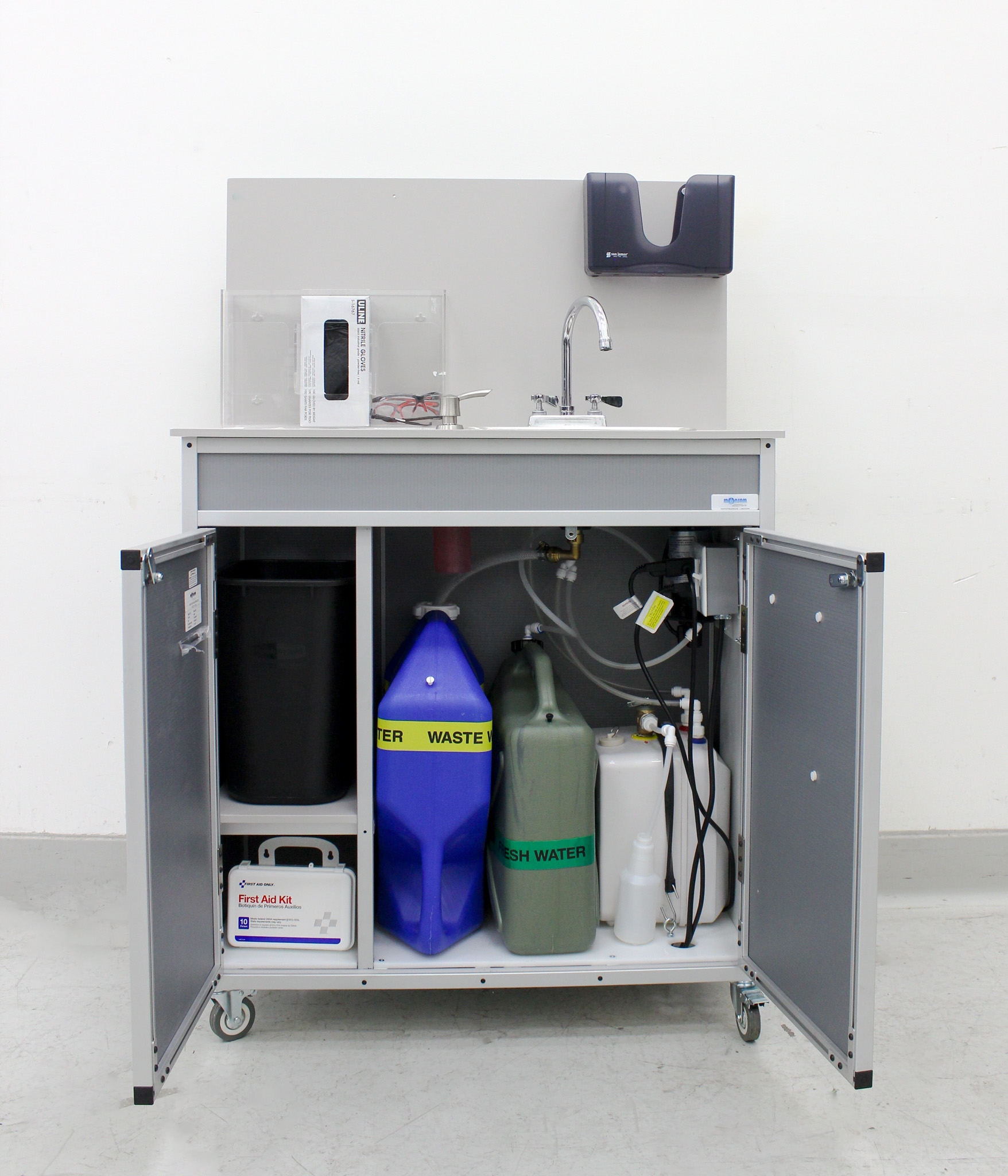 Monsam HWS-009S Facility Portable Sanitizing Sink with Hot/Cold Water 7 gal Waste