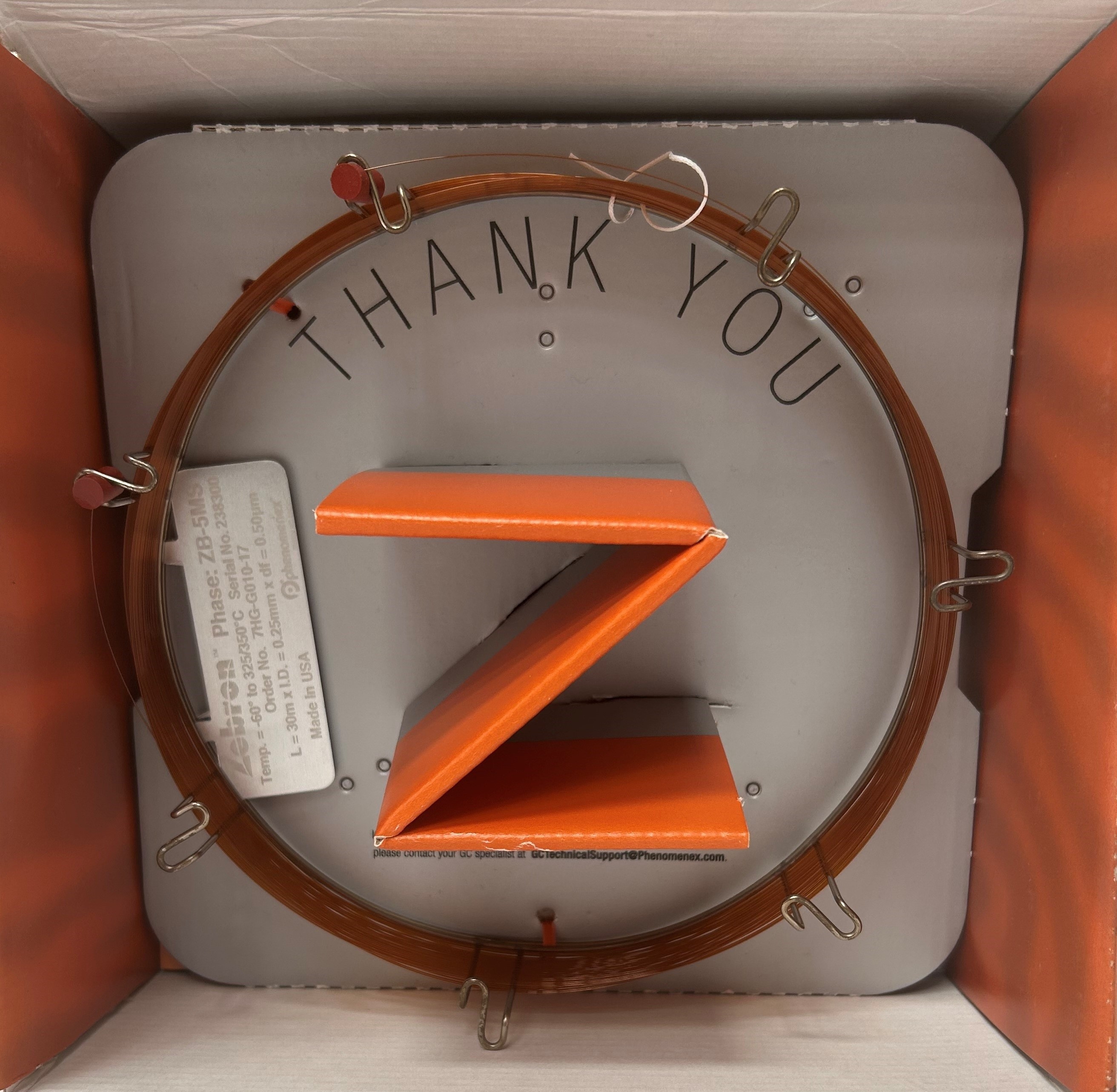 Zebron ZB-5MS Gas Chromatography Column Temp Range -60C to 350C