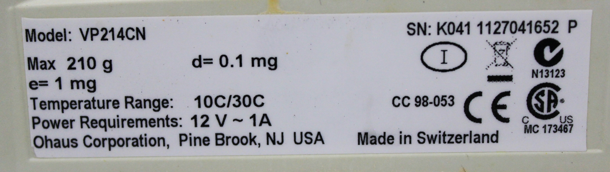 Ohaus VP214CN Analytical Balance 210g Capacity with RS232 Communication