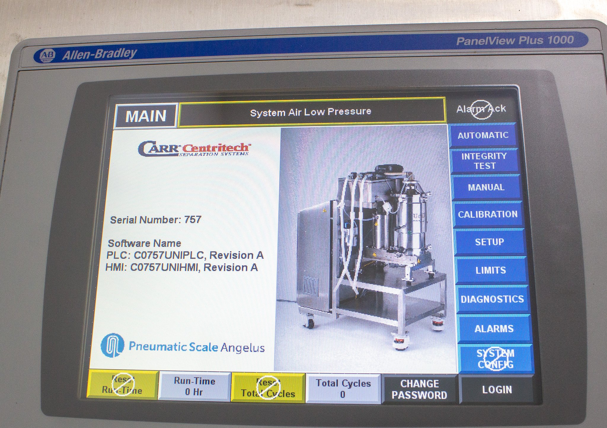 Pneumatic UniFuge Pilot Single-Use Centrifuge 1.8L 4L/min Used Biotech