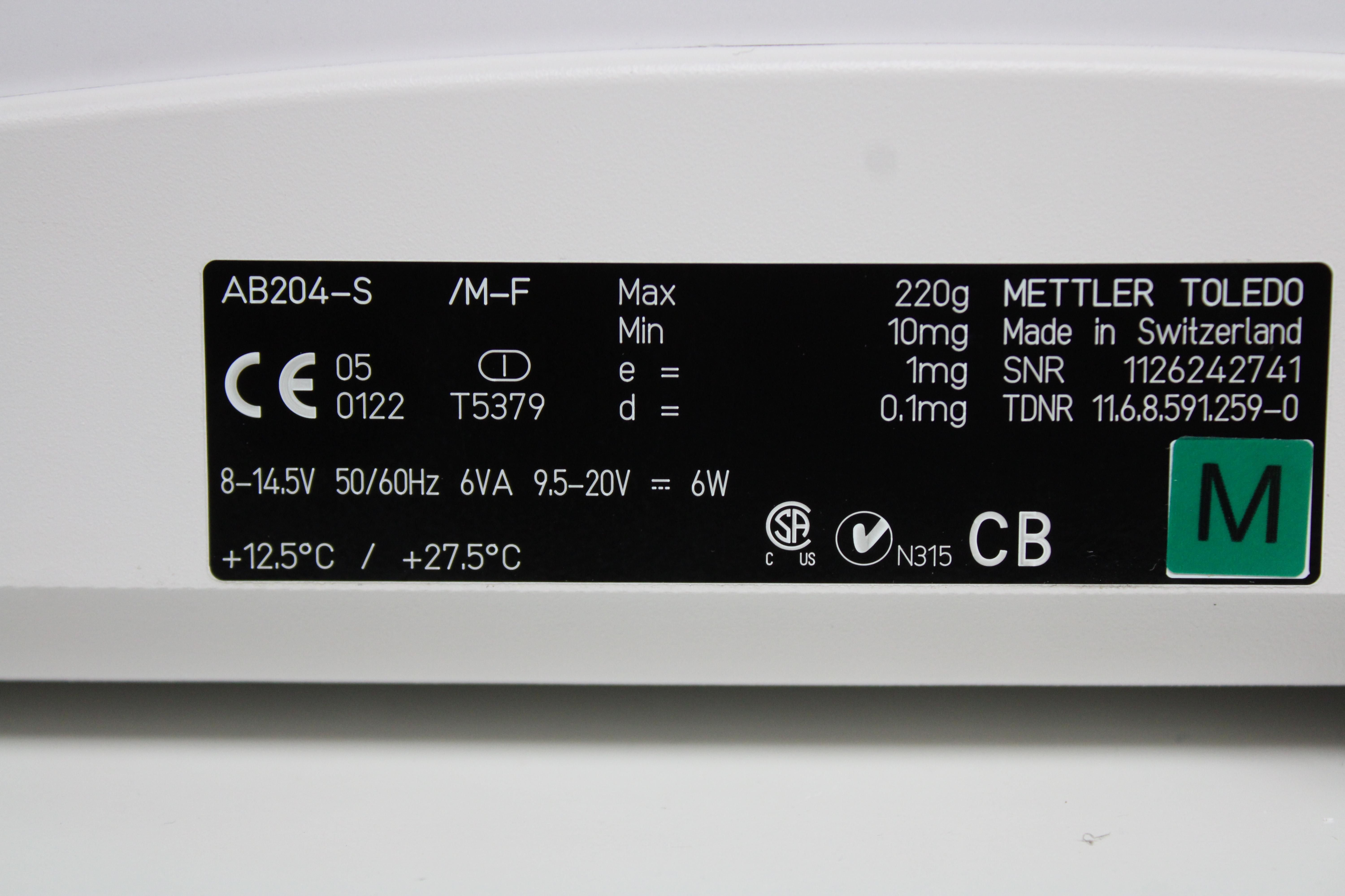 Mettler Toledo AB204-S Analytical Balance Compact Precision Weighing with RS232