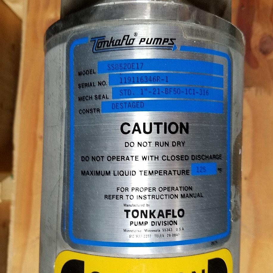 Tonkaflo SS8520E17-72360 Sanitary Stainless Screw Pump, 186 lbs, Good Condition
