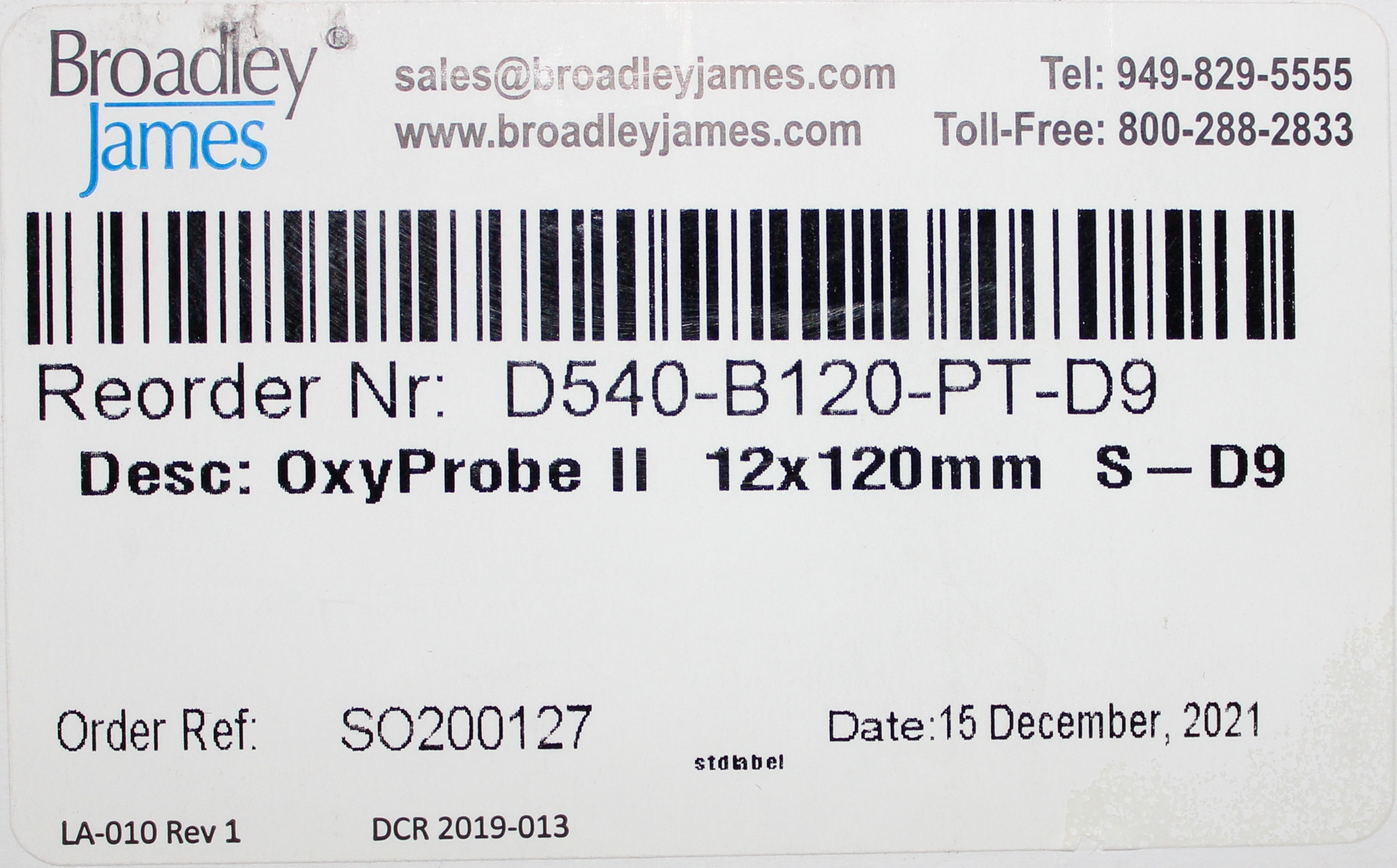 Broadley-James D540-B120 Dissolved O2 Sensor Membrane Kit Range Up to 80C Turnkey