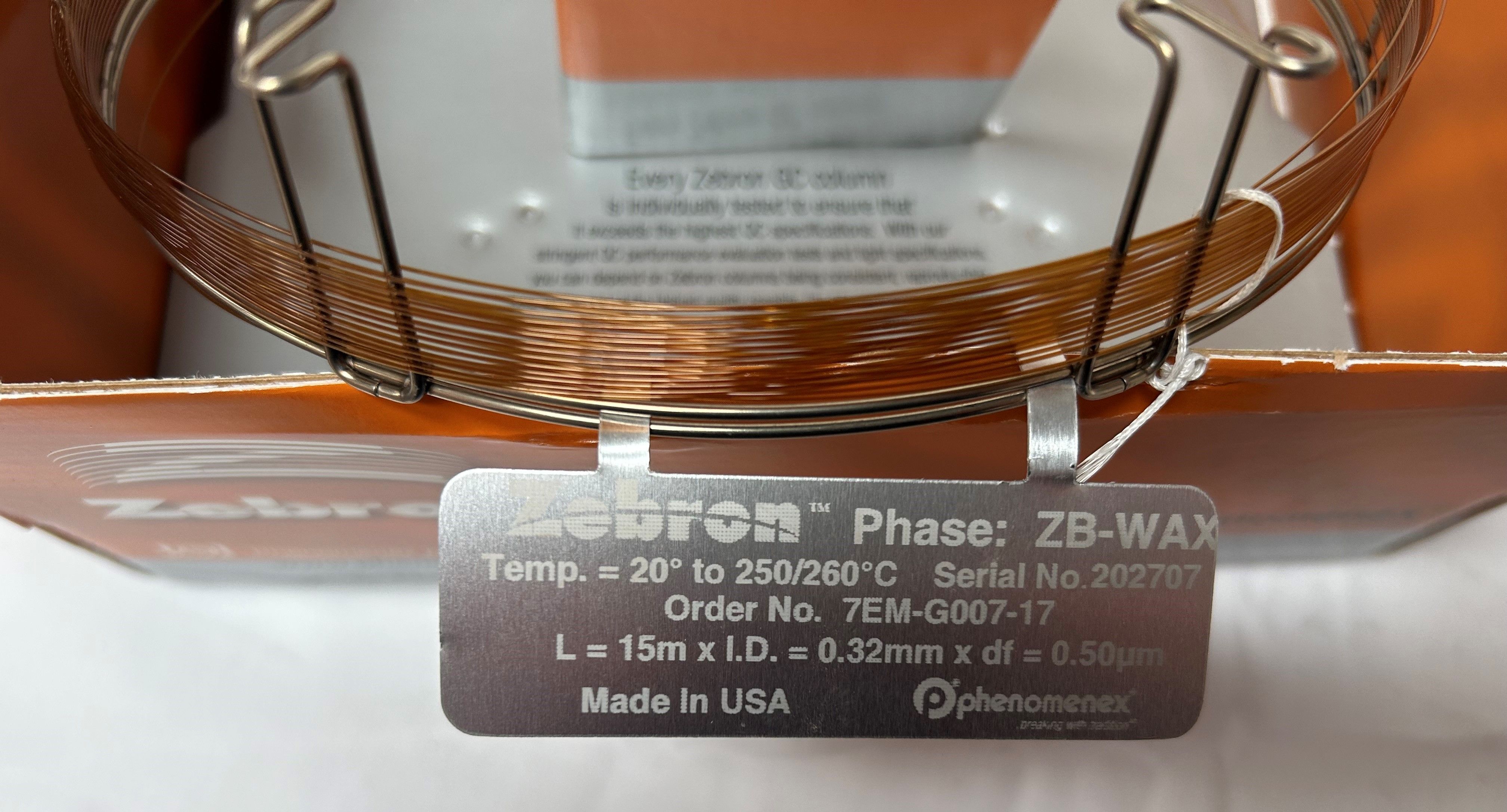 Zebron ZB-WAX High Performance GC Column 15m 20-260C ID 0.32mm df 0.50um