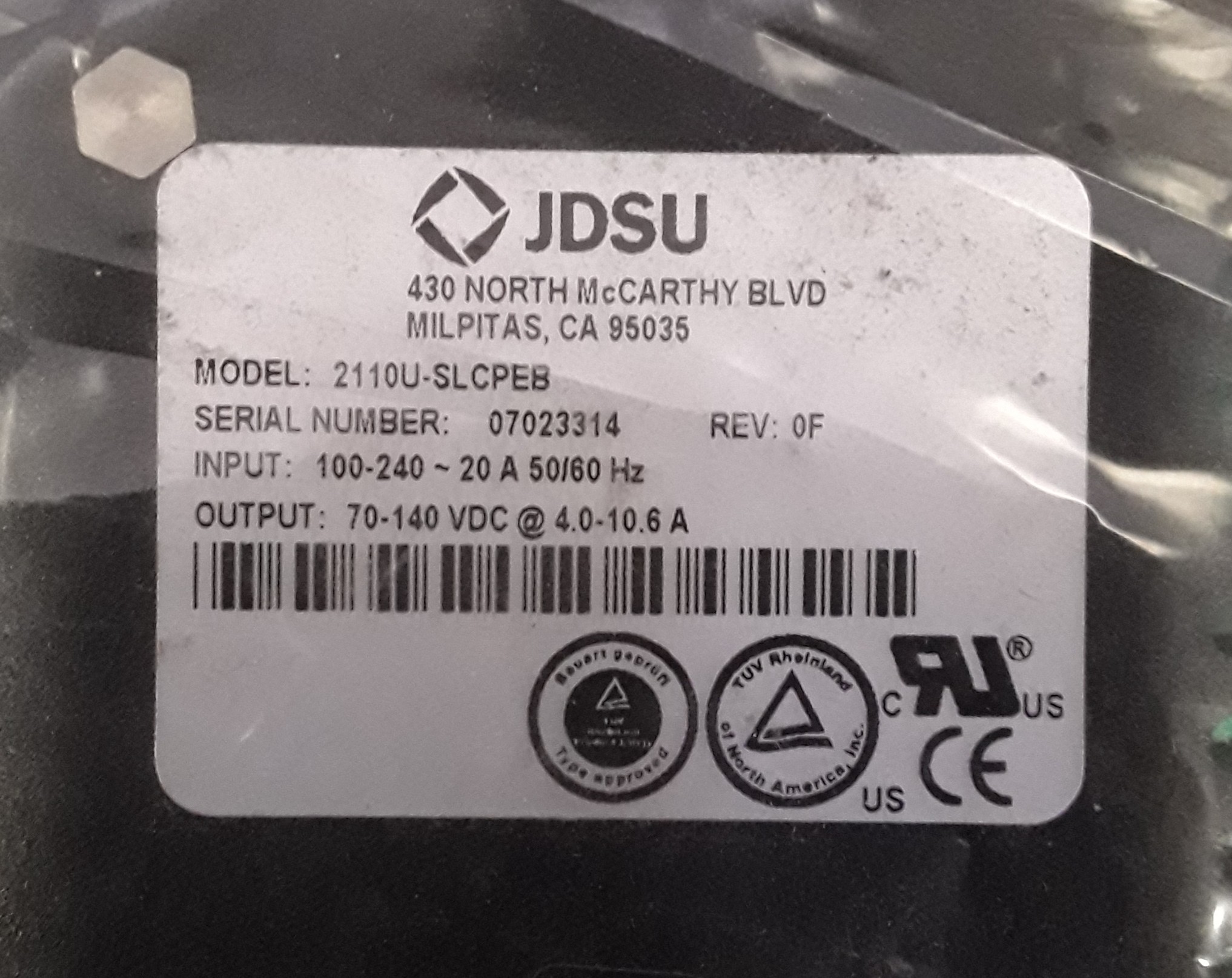 JDSU 2110U-SLCPEB Laser Power Supply 120/220V Input 70-140VDC Output