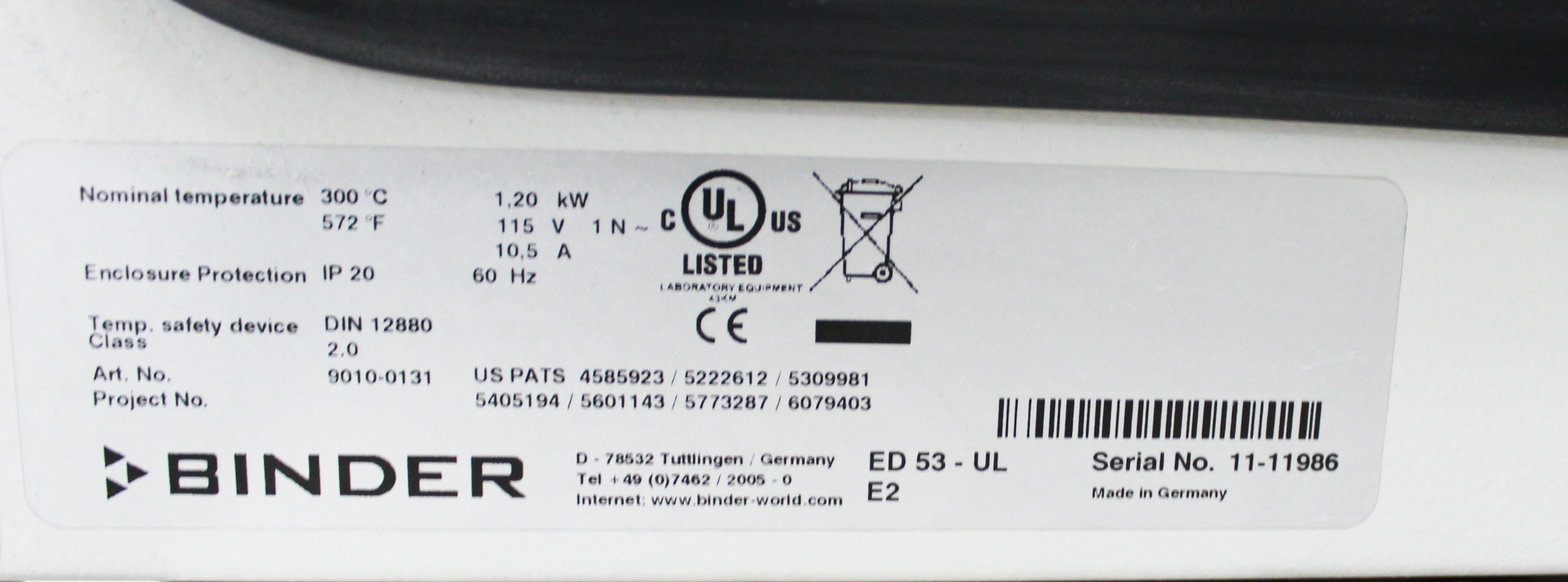 Binder ED53-UL Gravity Convection Oven 20L For Drying & Sterilization