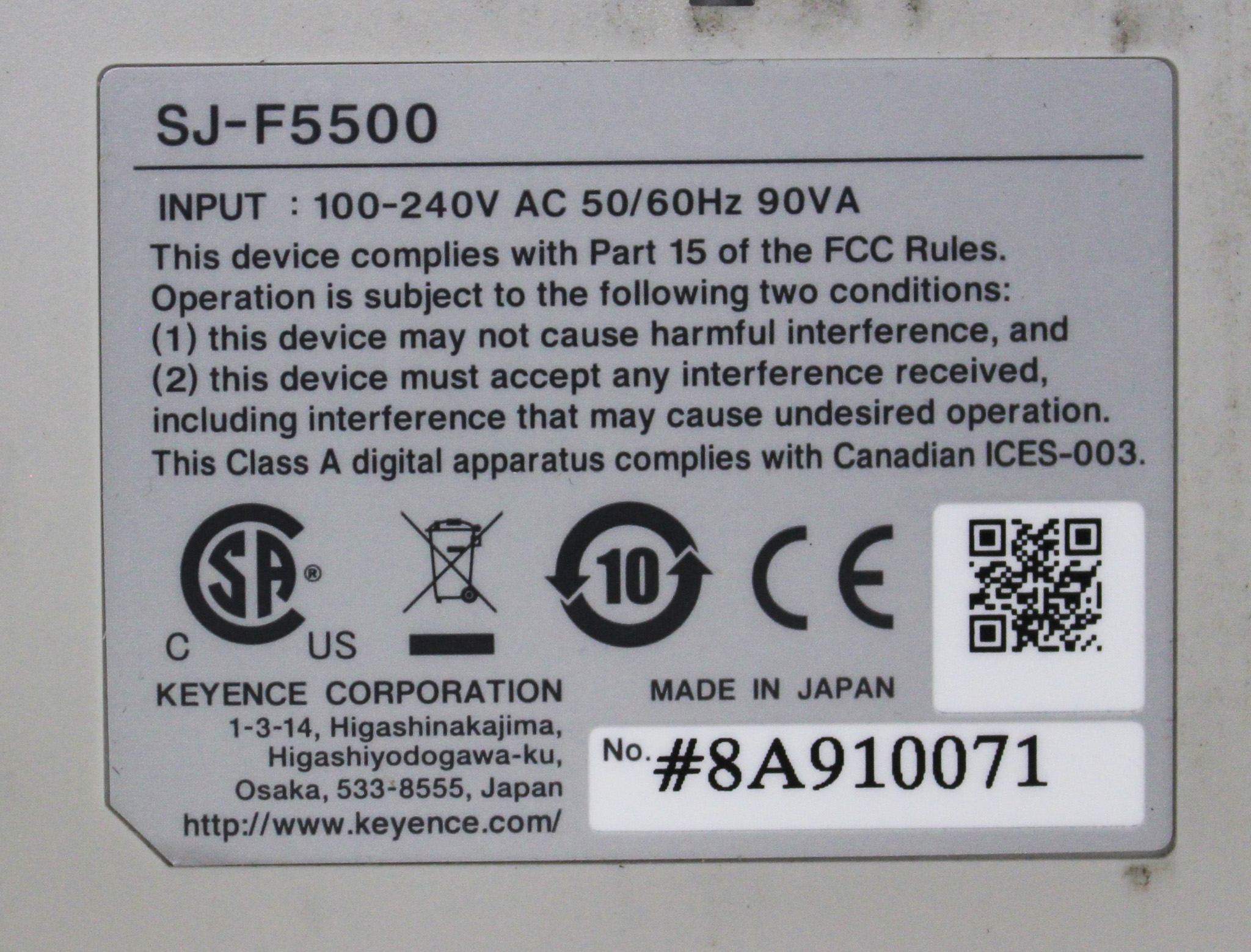 Keyence SJ-F5500 Static Eliminator Blower High-Speed Static Control