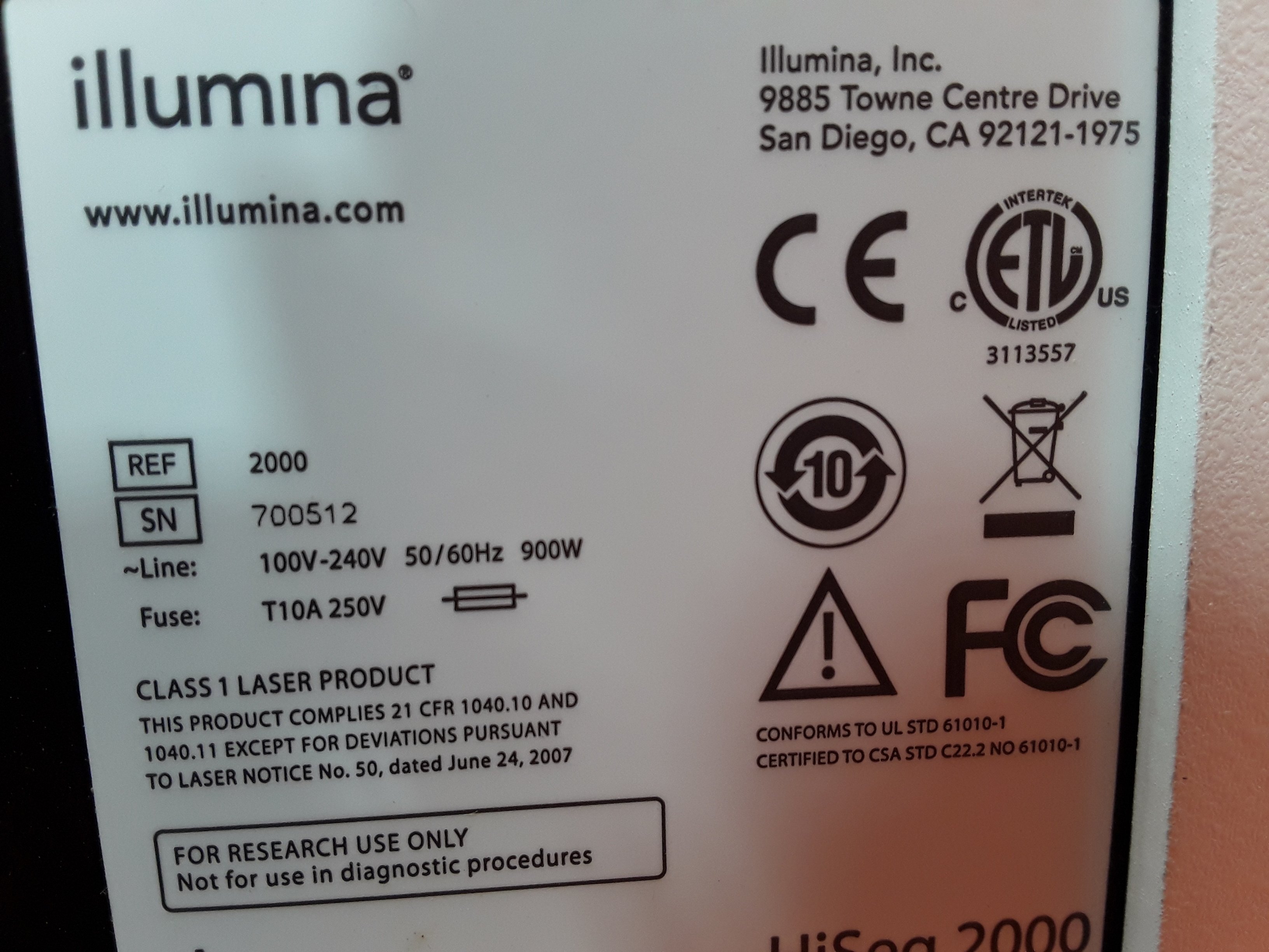 Illumina HiSeq 2000 Genome Sequencer DNA Analysis Dual Flow Cell Scale