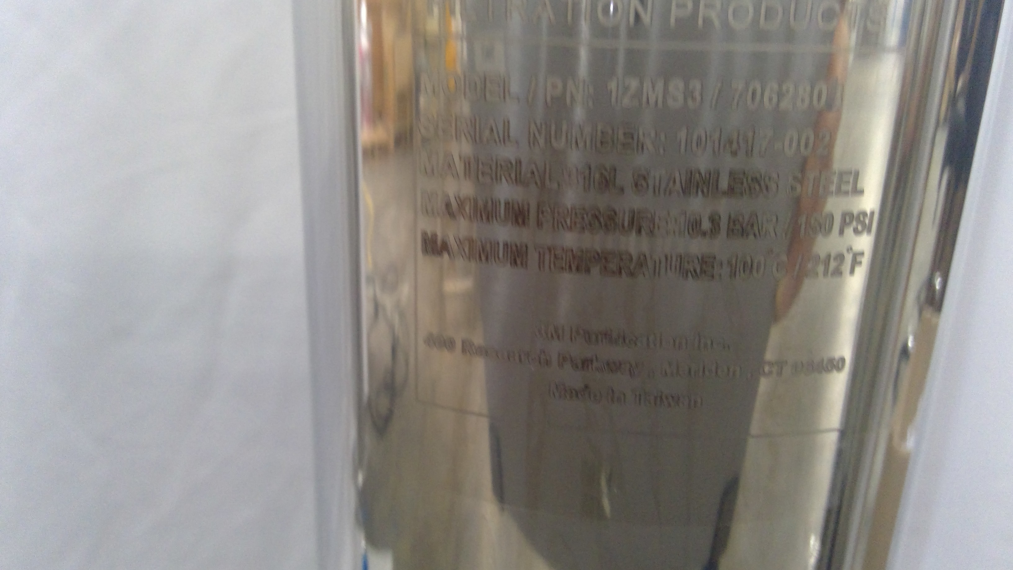 3M 1ZMS3 Filter Housing for Pharmaceutical Filtration, Max 100C, 1 Sanitary