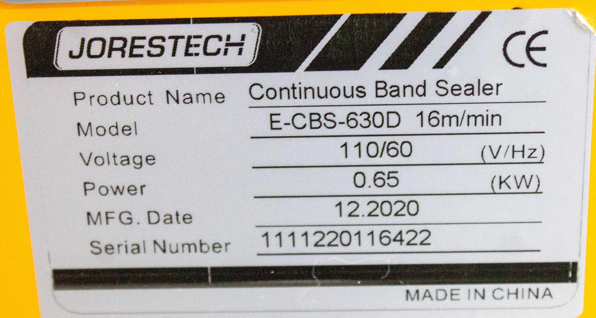 JORESTECH E-CBS-630D Continuous Band Sealer, 120V, 60Hz, Used, Tested