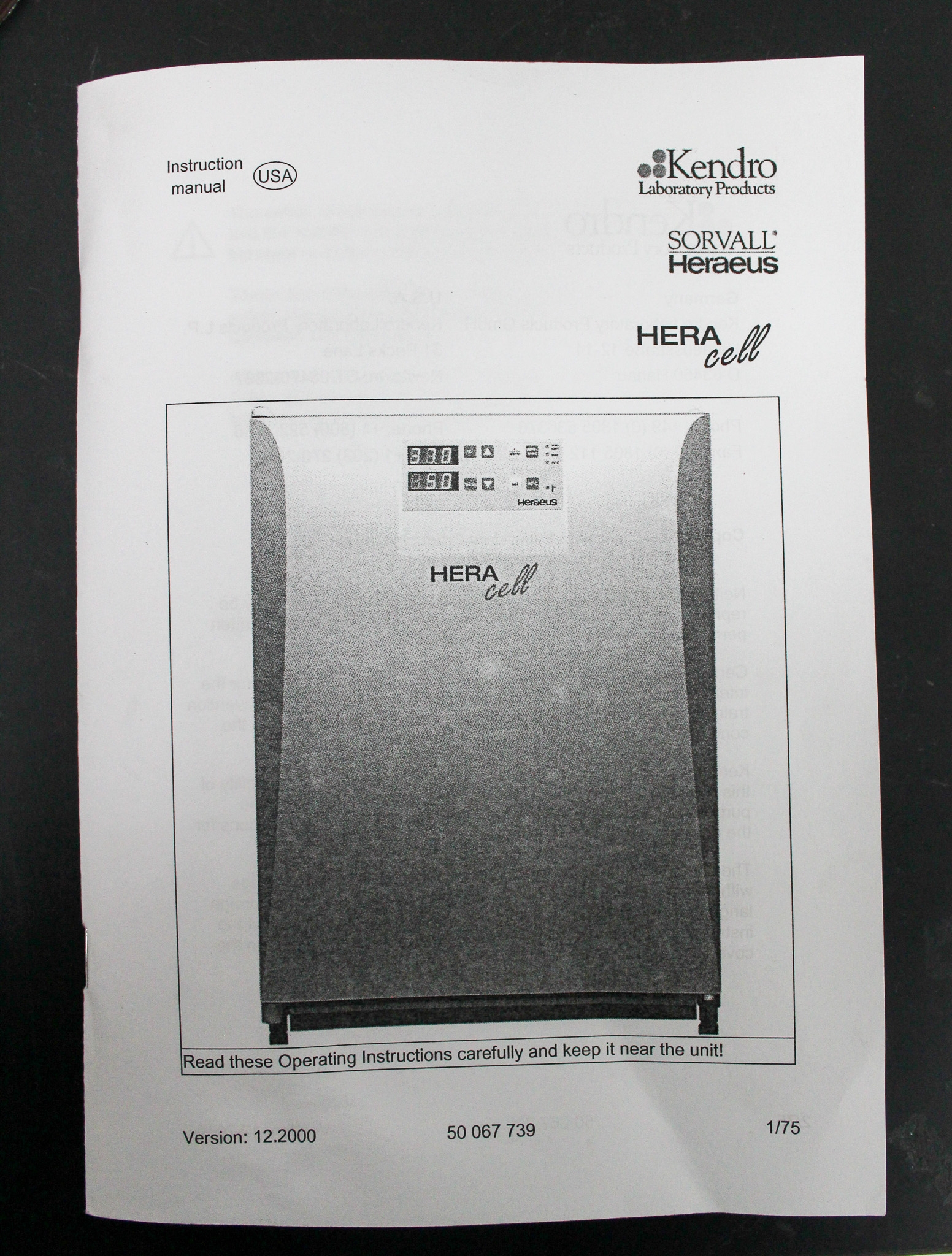 Kendro HERAcell CO2 Incubator Cell/Tissue Culture, Temp Max 55C, Used