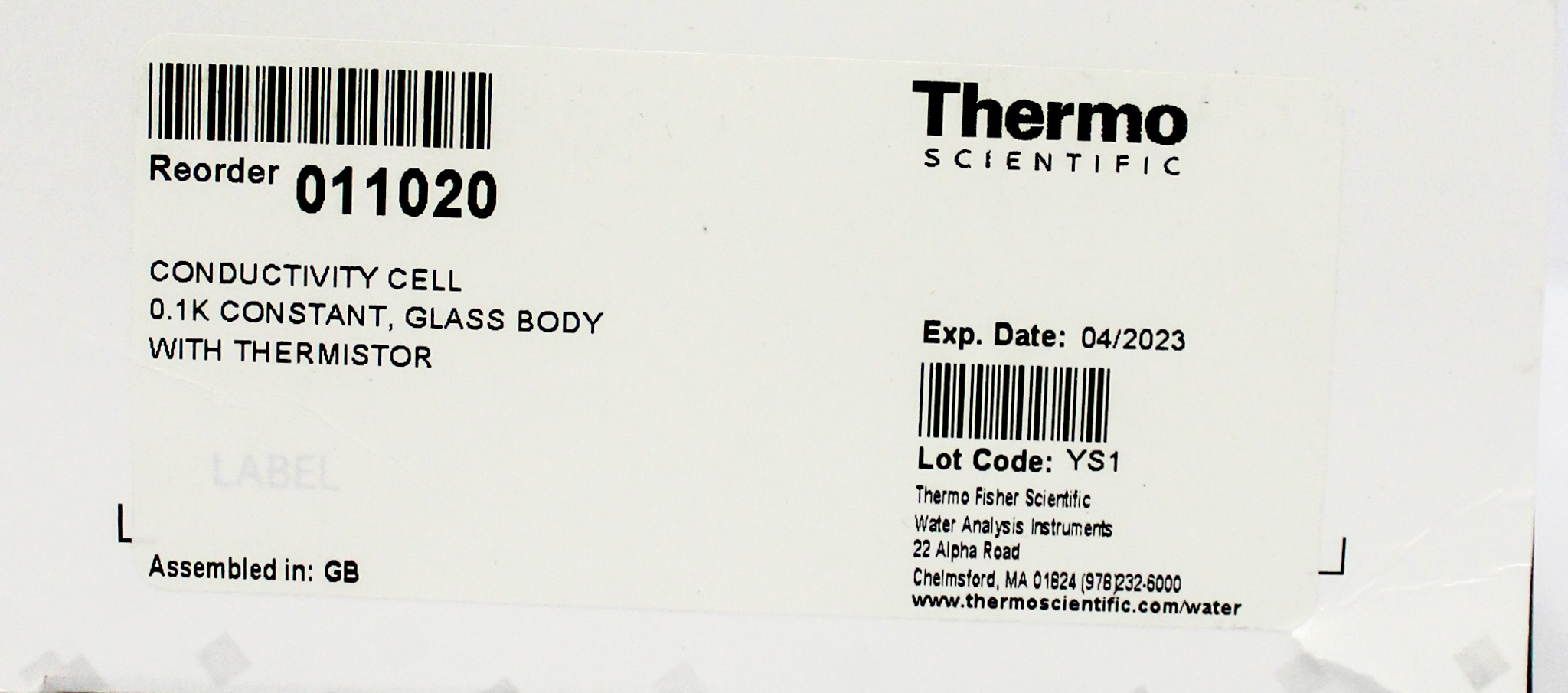 Thermo Conductivity Cell 0.1 Glass Orion 011020 Platinum Electrode 5-100C