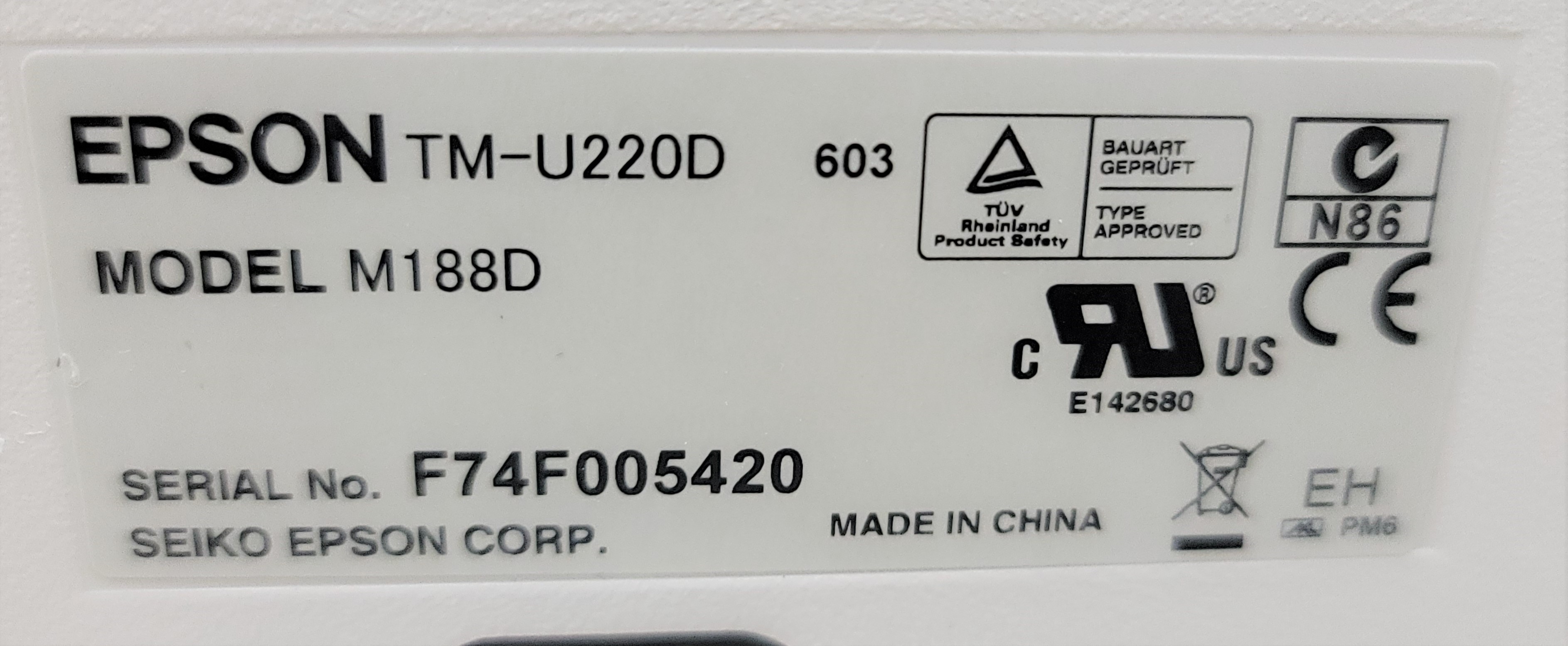 Epson TM-U220D M188D Printer 4.7, 6 lps Print Speed Retail Restaurant