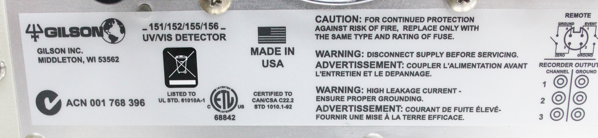 Gilson UV/VIS 156 Detector Analytical Double Wavelength 190-700nm Used