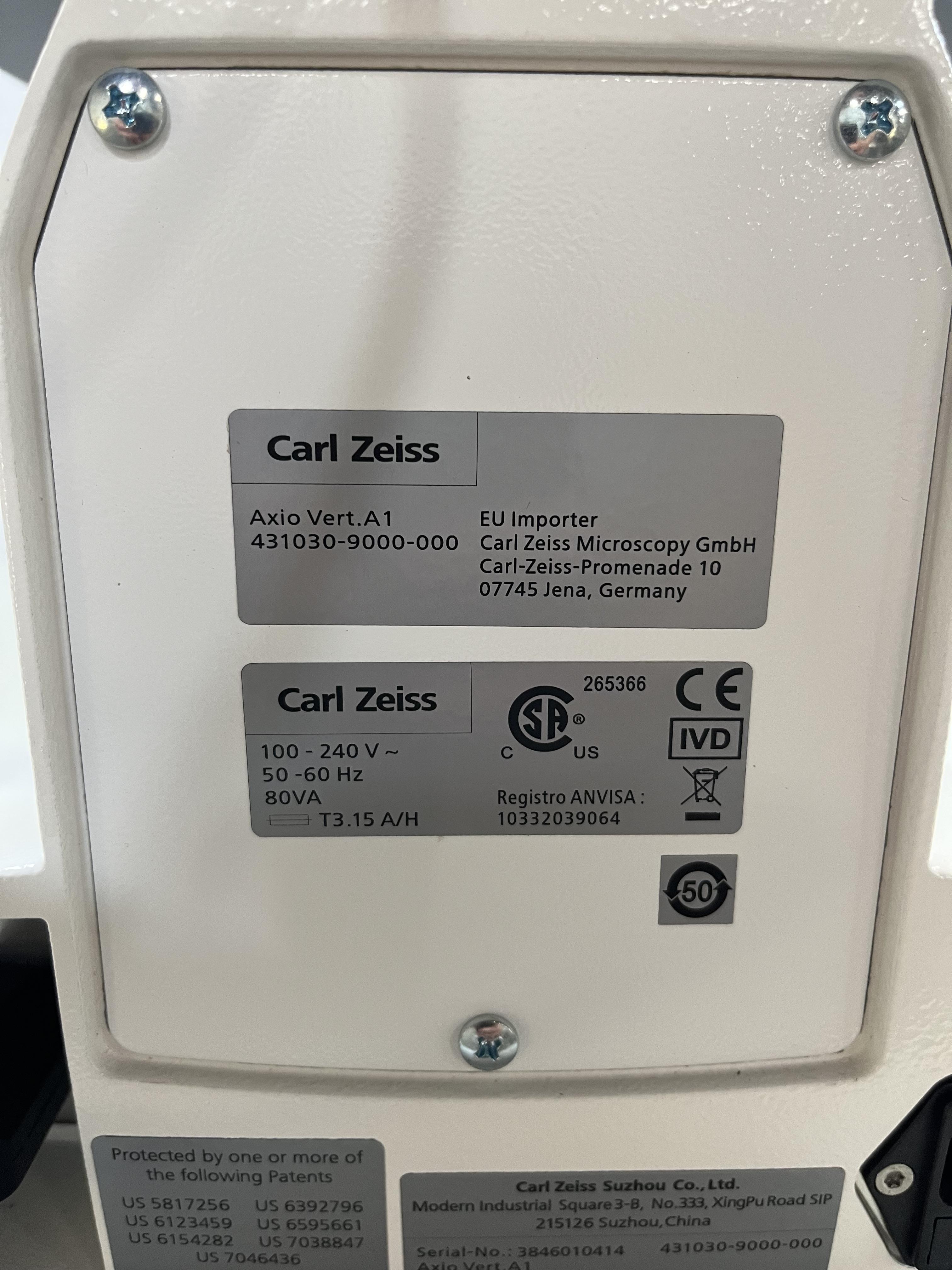 Zeiss Axio Vert.A1 Microscope Inverted 10x/20x Objectives 240V