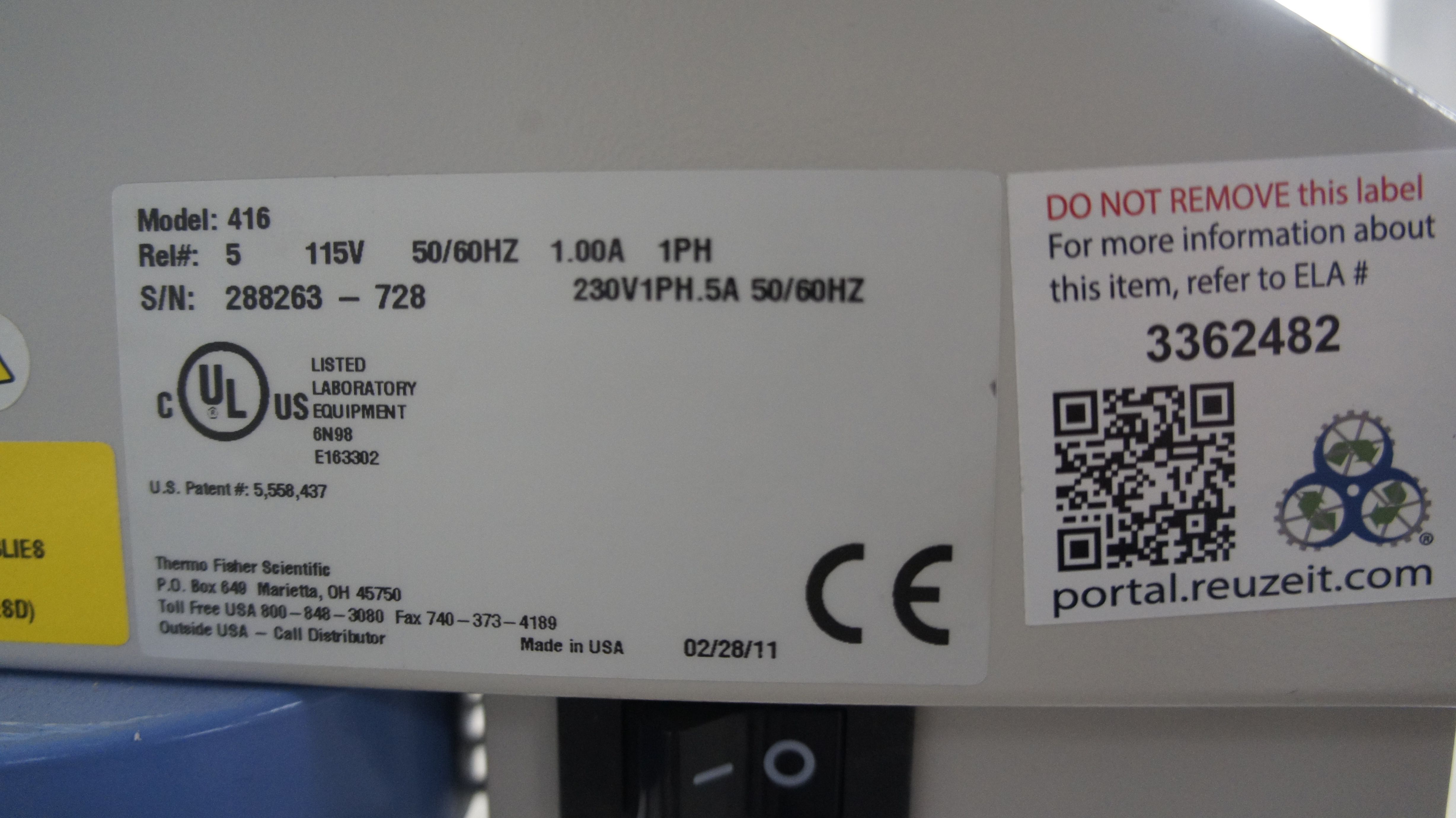 Thermo 416 Orbital Shaker Vortexer 1/3 HP, 4C-40C 2011 Used Powers On