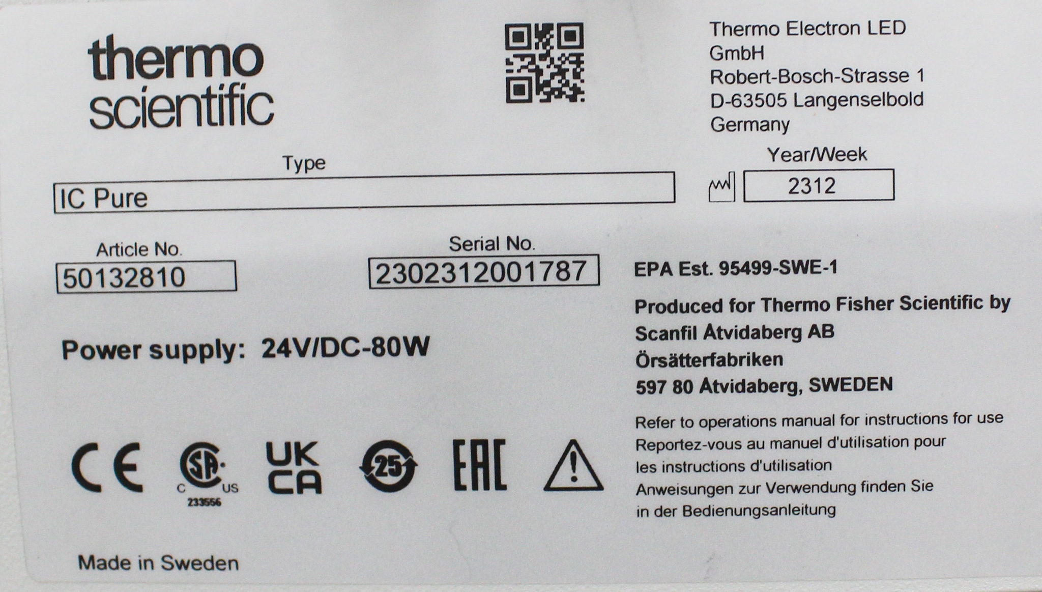 Thermo IC Pure Water Purification System Dionex Anion Cation 1200S New Filters