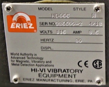 ERIEZ HD66B Vibratory Feeder 14000lb/hr Feed Rate Electromagnetic US Made