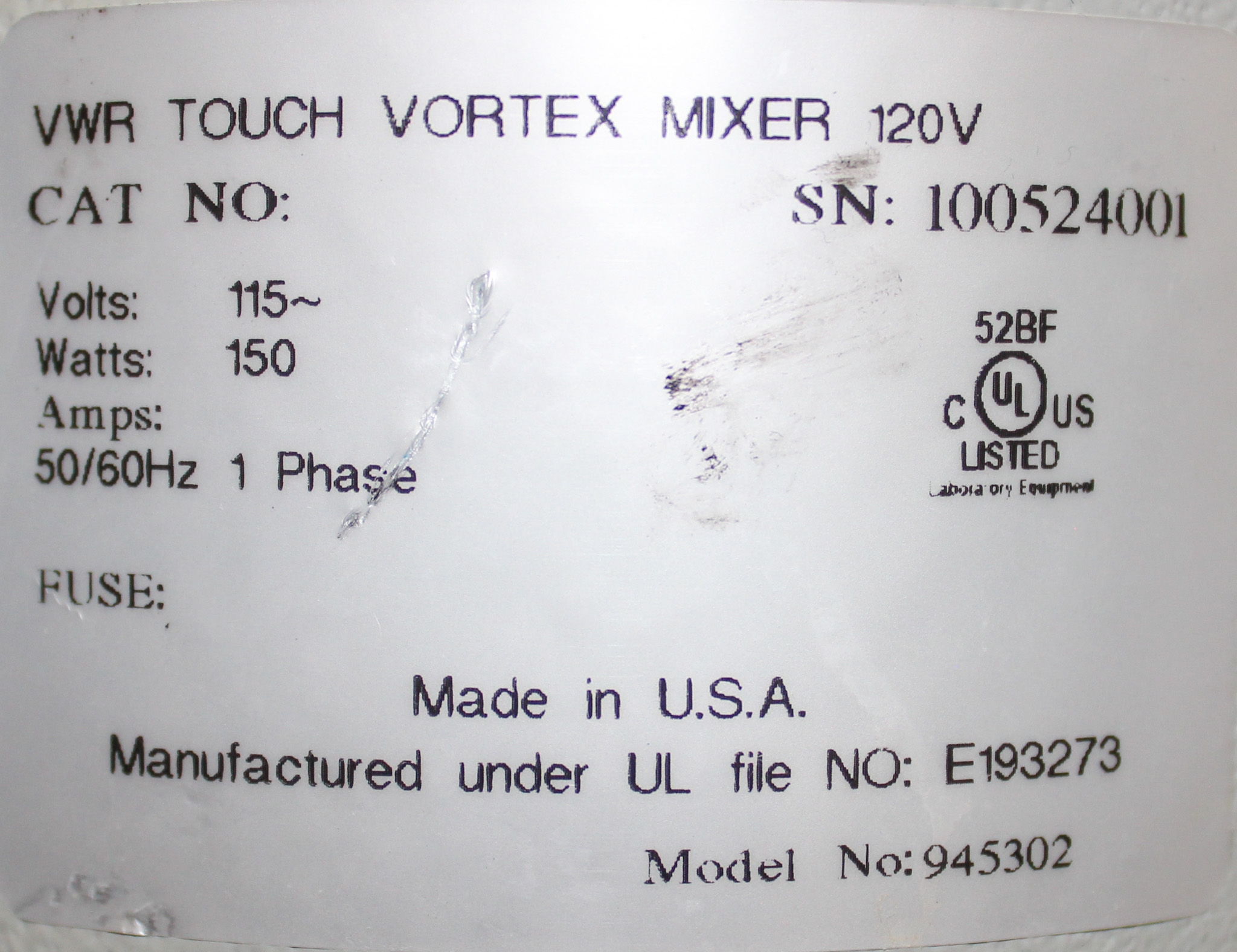 VWR 945302 Touch Vortex Mixer 2500 RPM Fixed Speed Laboratory Equipment