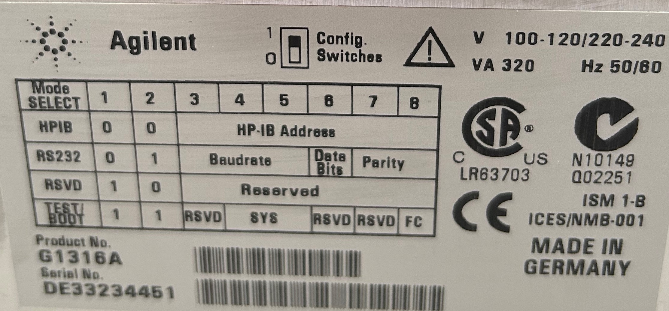 Agilent G1316A HPLC Column Compartment Temp Range -10 to 80C Used
