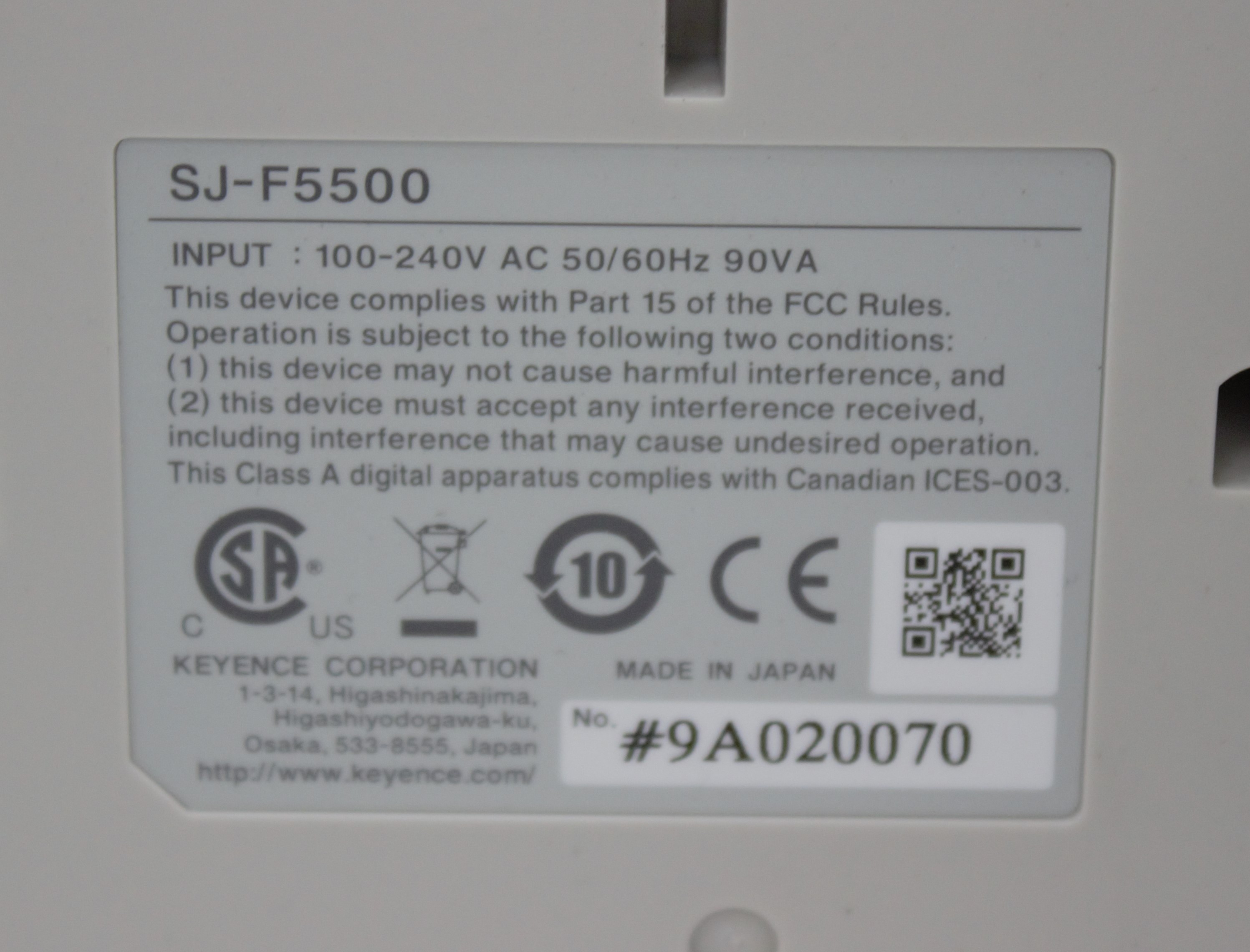 Keyence SJ-F5500 Static Eliminator Blower High-speed Precision 240V