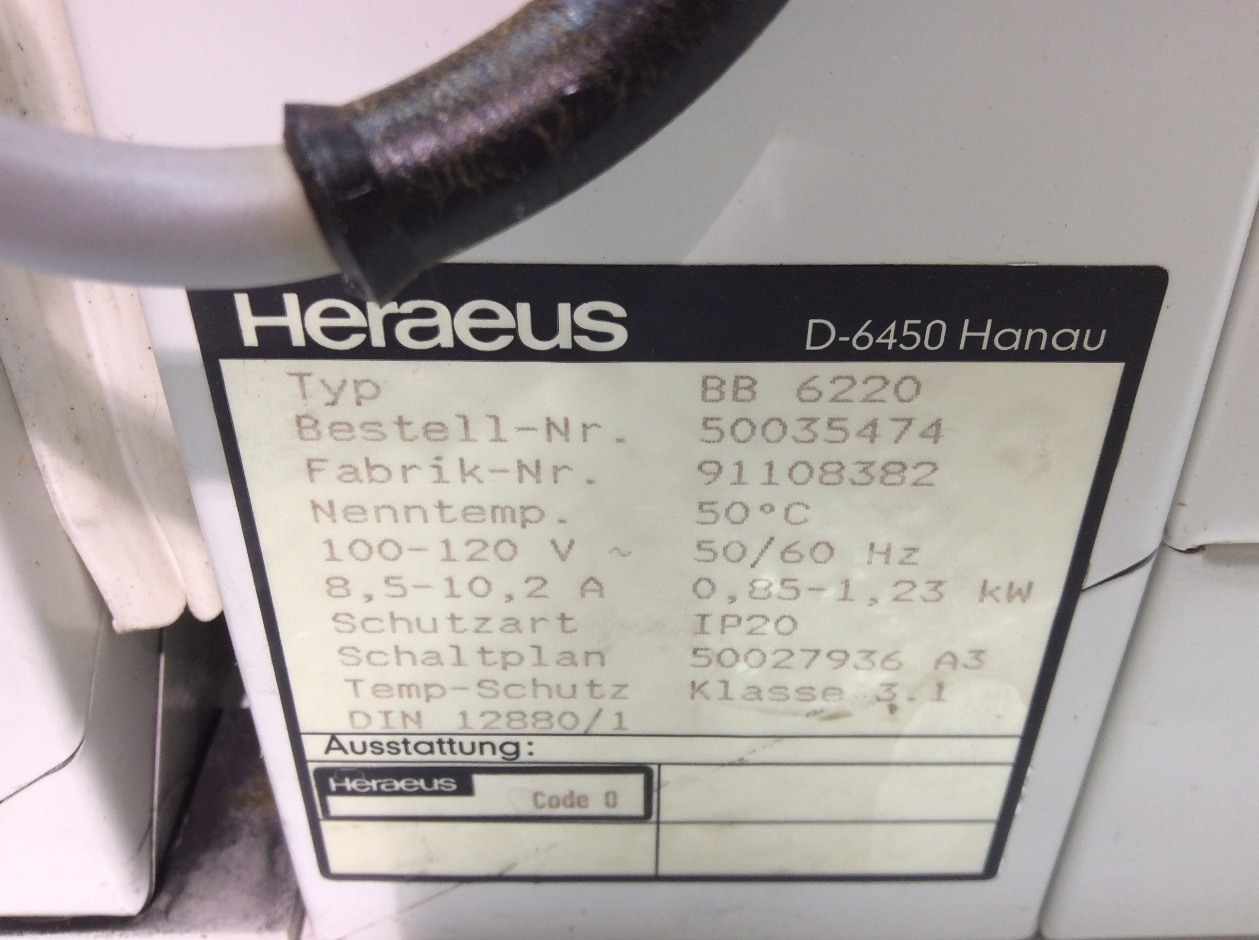 Heraeus BB 6220 CO2 Incubator Microprocessor Controlled 220L Capacity Used