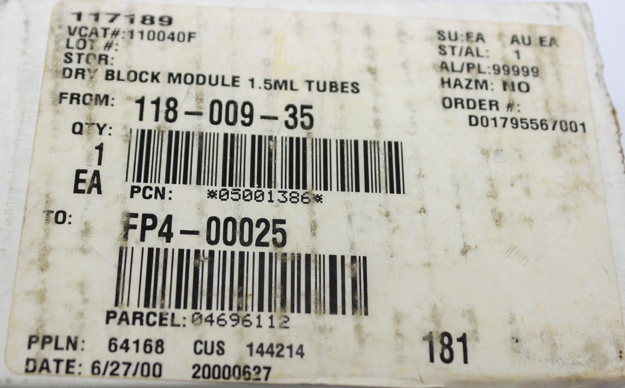 Fisher Scientific 88880135 Dry Block Module 1.5ML Tubes Aluminum Set