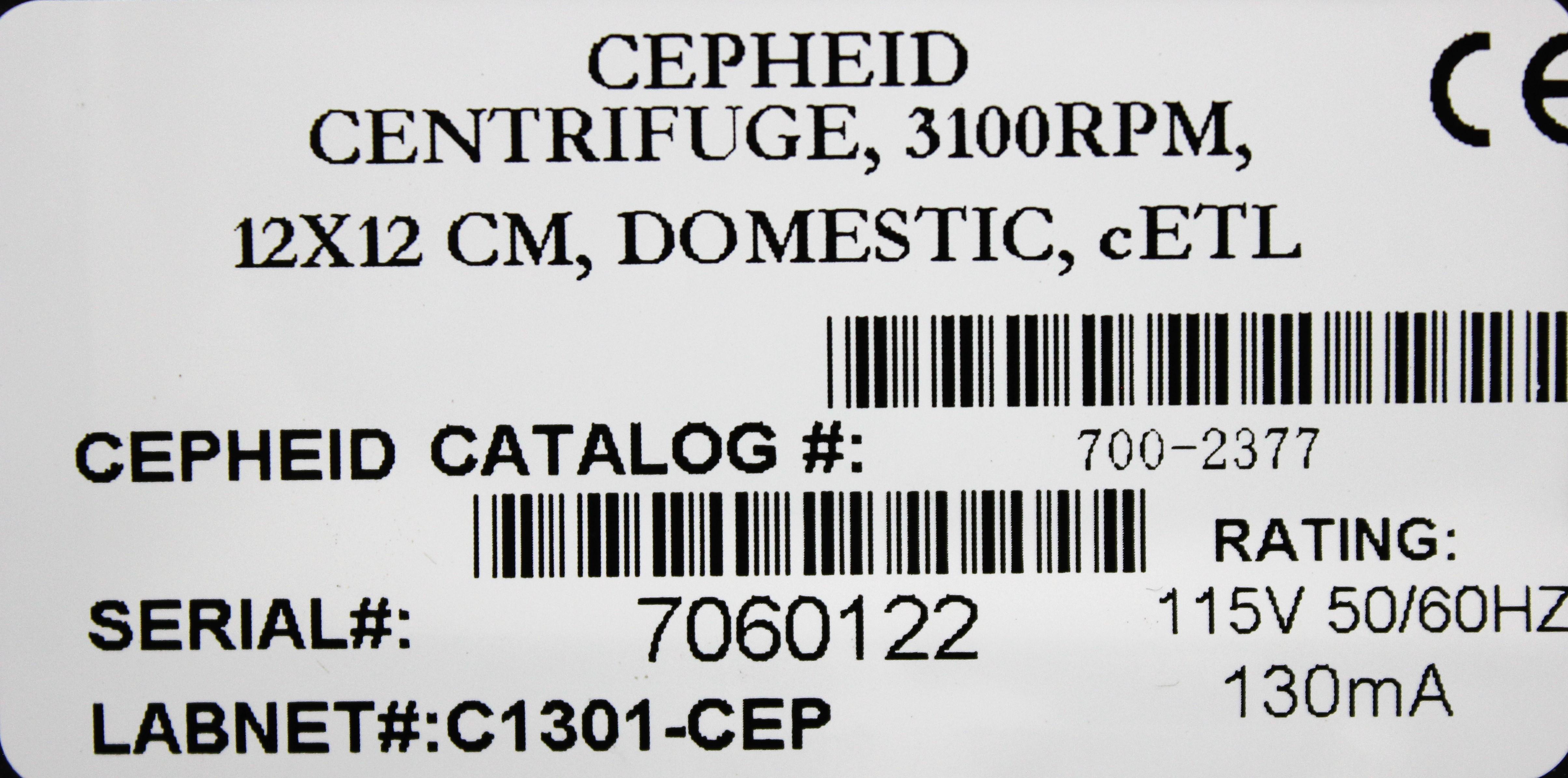 Cepheid 700-2377 Centrifuge Microcentrifuge 3100 RPM Used Lab Equipment