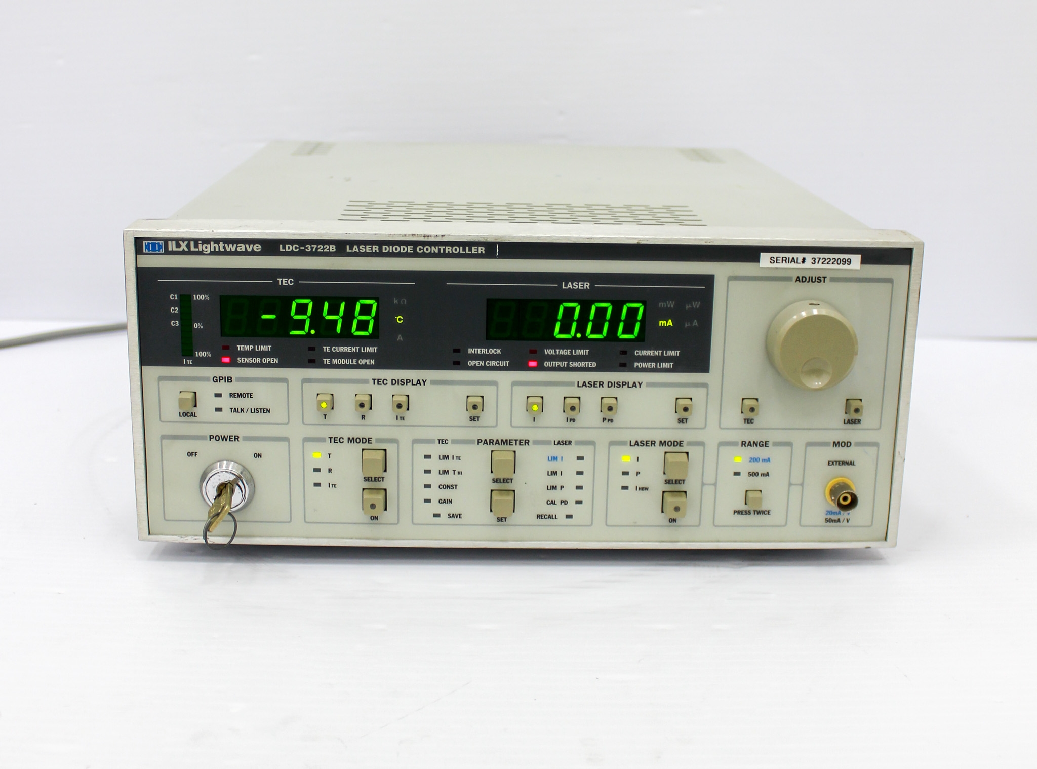 ILX LDC-3722B Laser Controller 500mA 32W TEC Dual Range Current Used GPIB