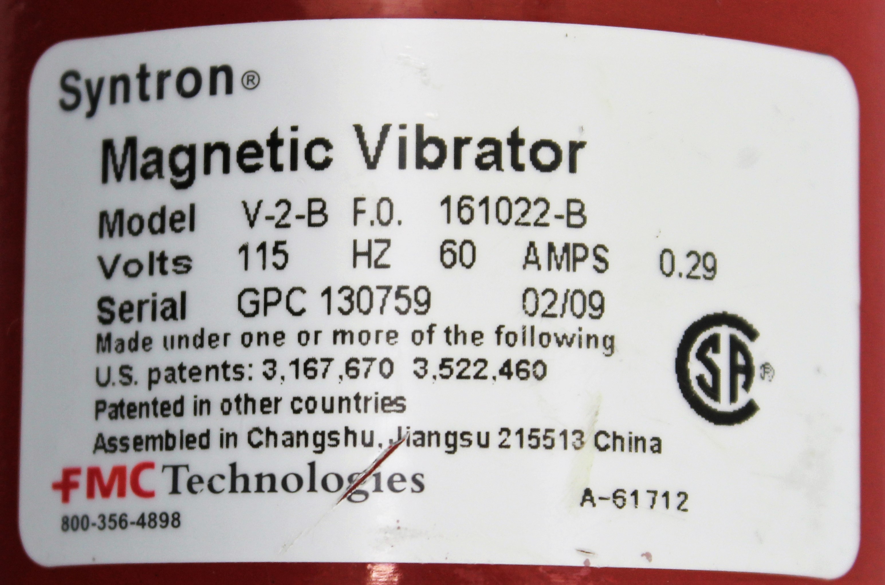 Syntron V-2-B Magnetic Vibrator for Bulk Material Flow US 3600 RPM 115V
