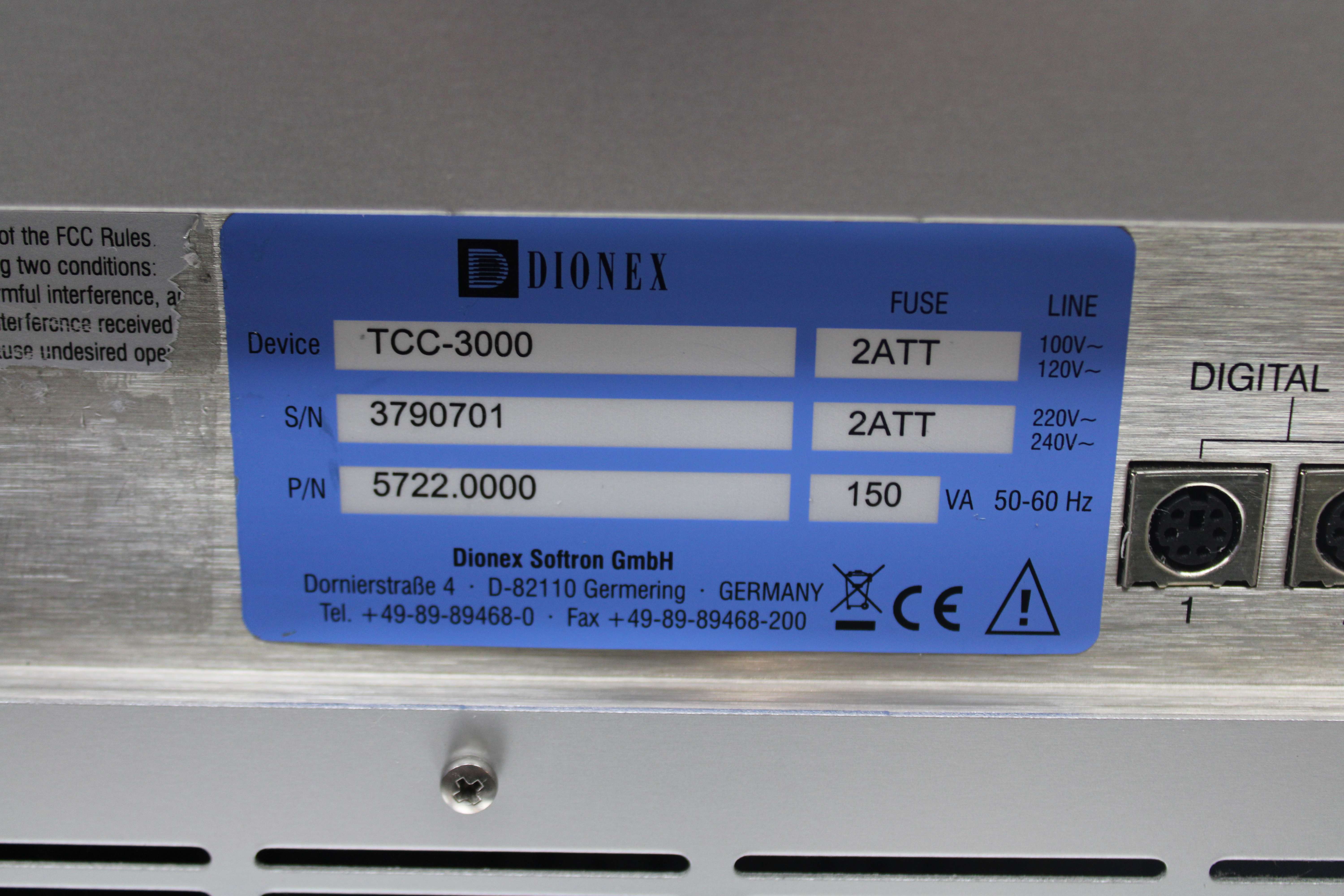 Dionex Ultimate 3000 TCC-3000 HPLC Column Compartment 5-80C Temp Range
