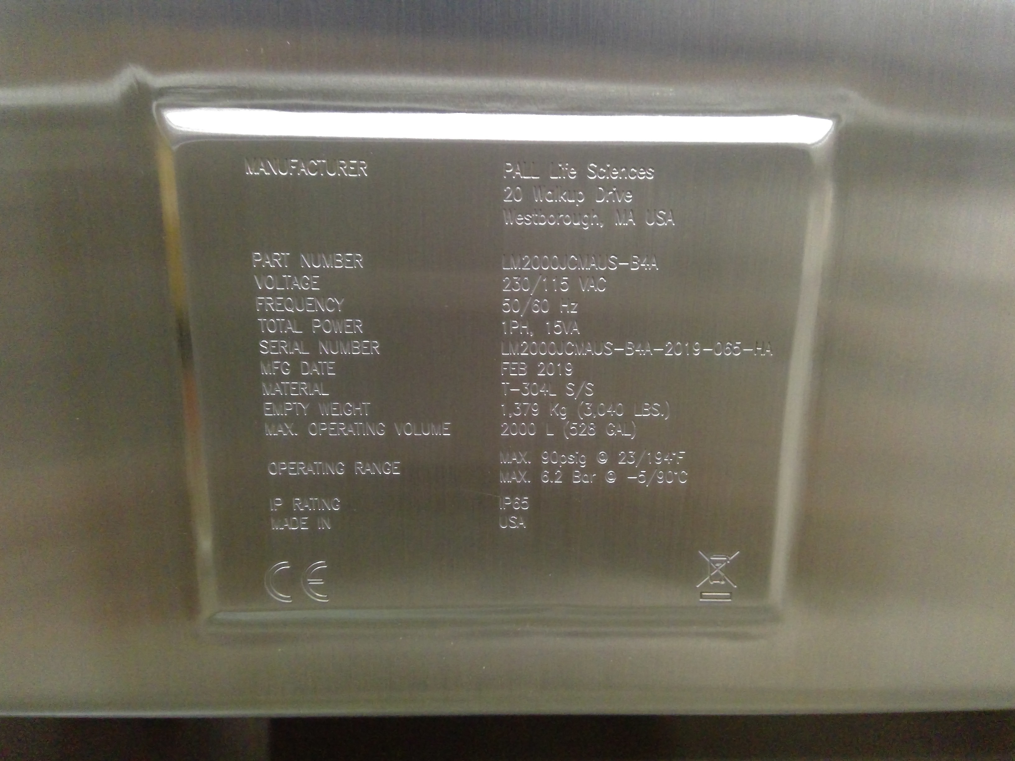 Pall LevMixer LM100JCMAUS-B4A Magnetic Mixer 2000L Biopharma Single Use