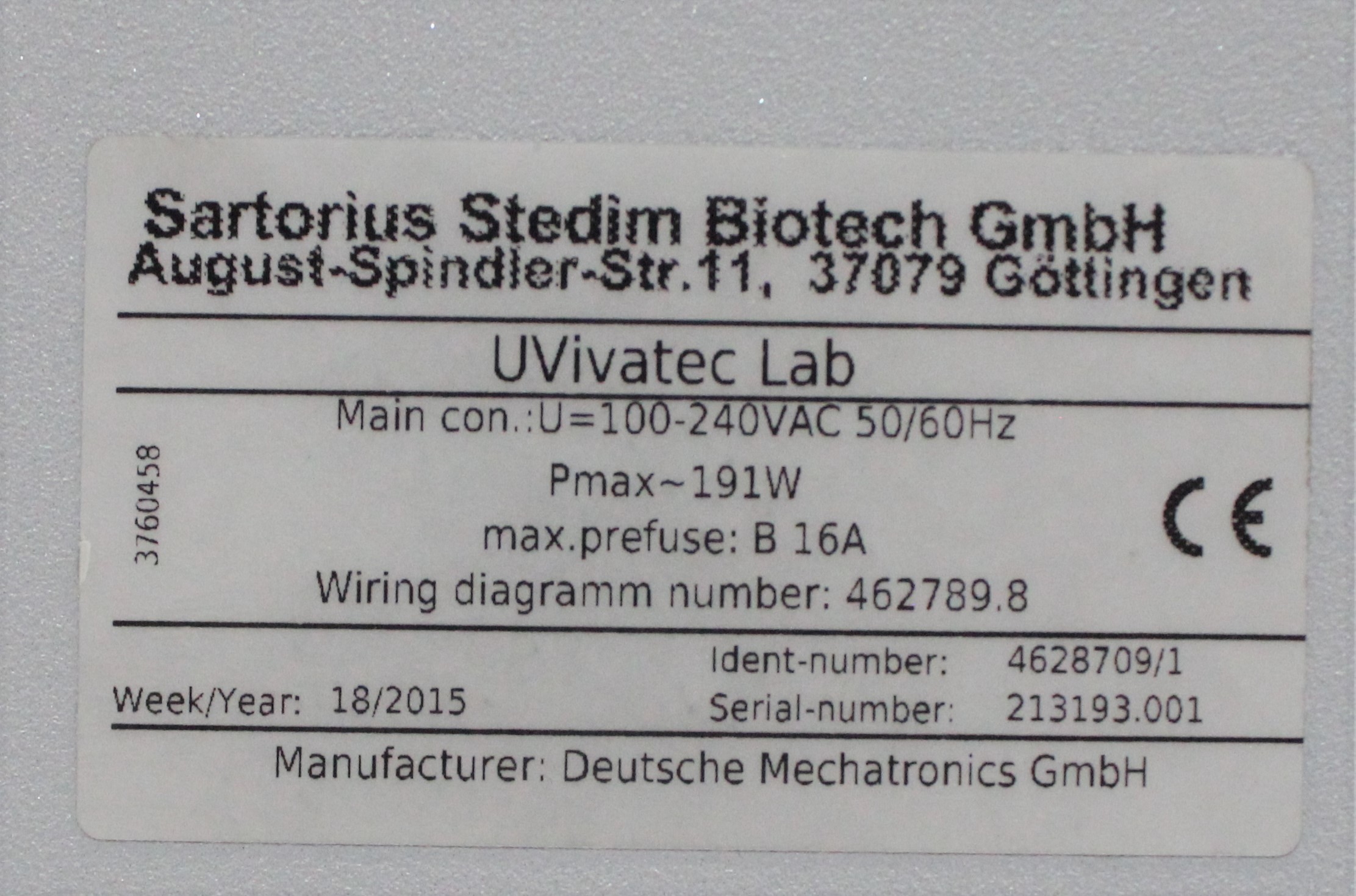Sartorius UVivatec Lab System Virus Inactivation UV-C 2015 Excellent Condition