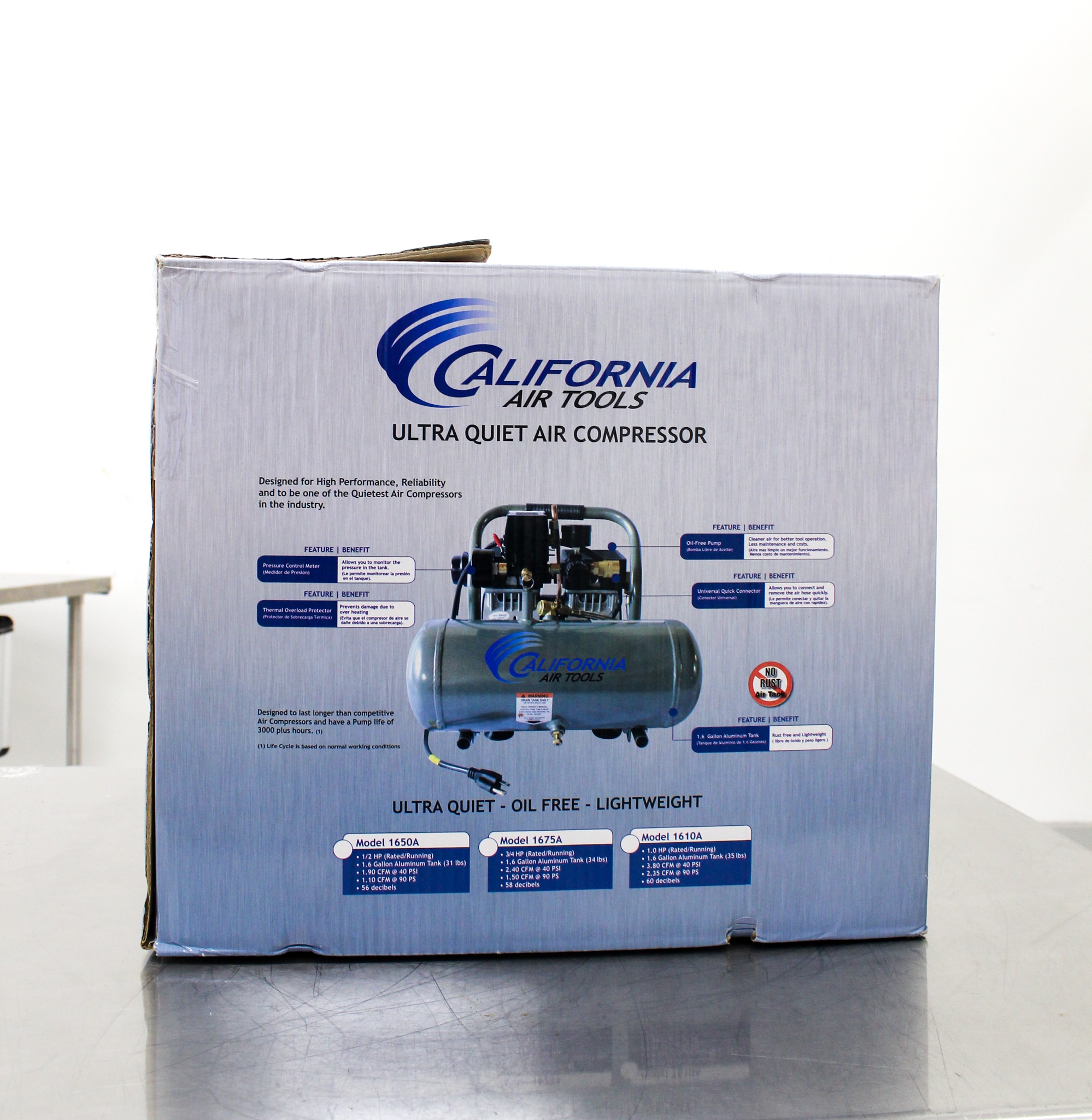 California Air Tools 1610A Oil-Free Air Compressor 1HP, Ultra Quiet, 60dB