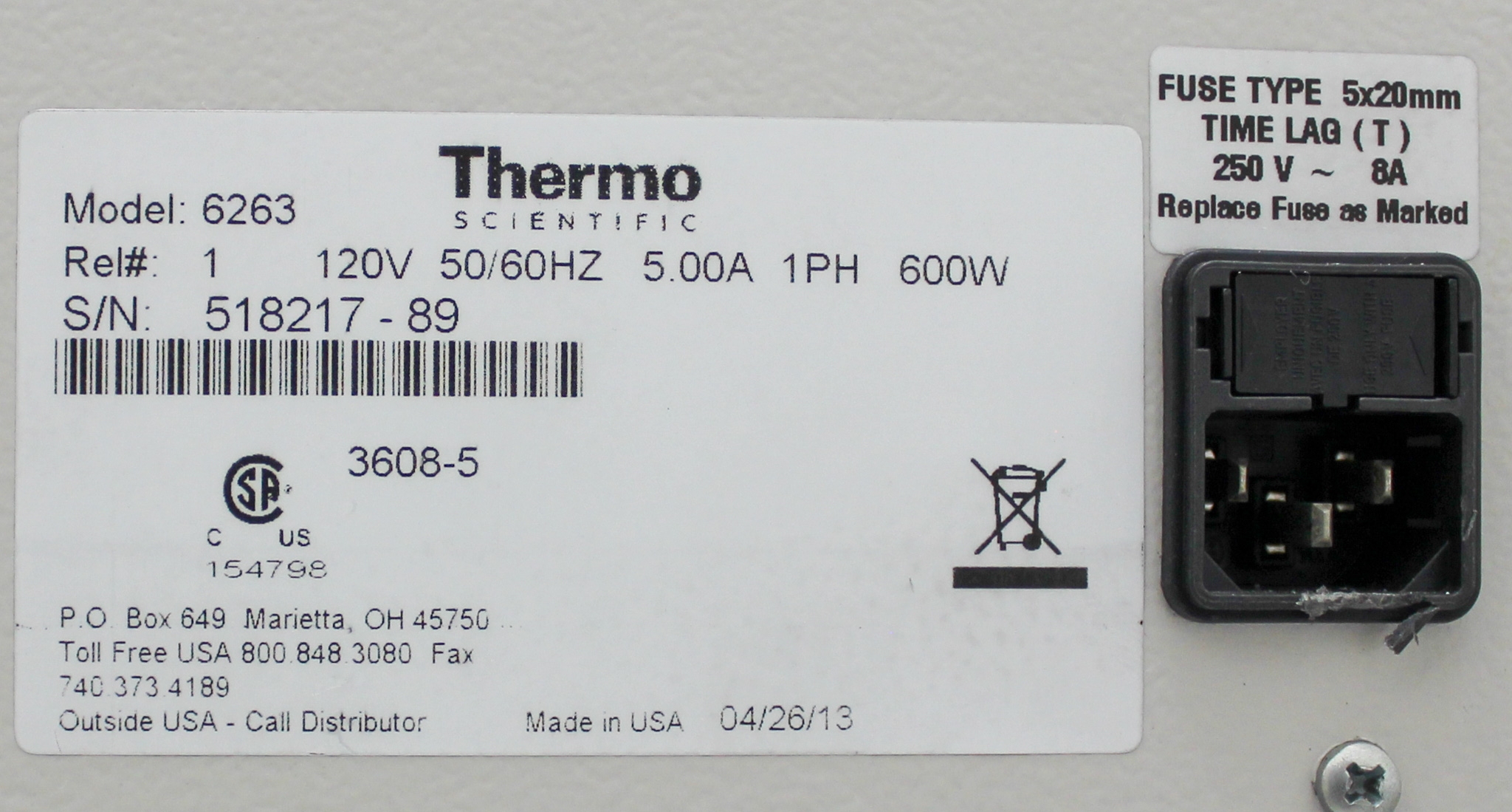 Thermo 6263 Vacuum Oven Ambient +10 to 220C 65.1L Stainless Steel