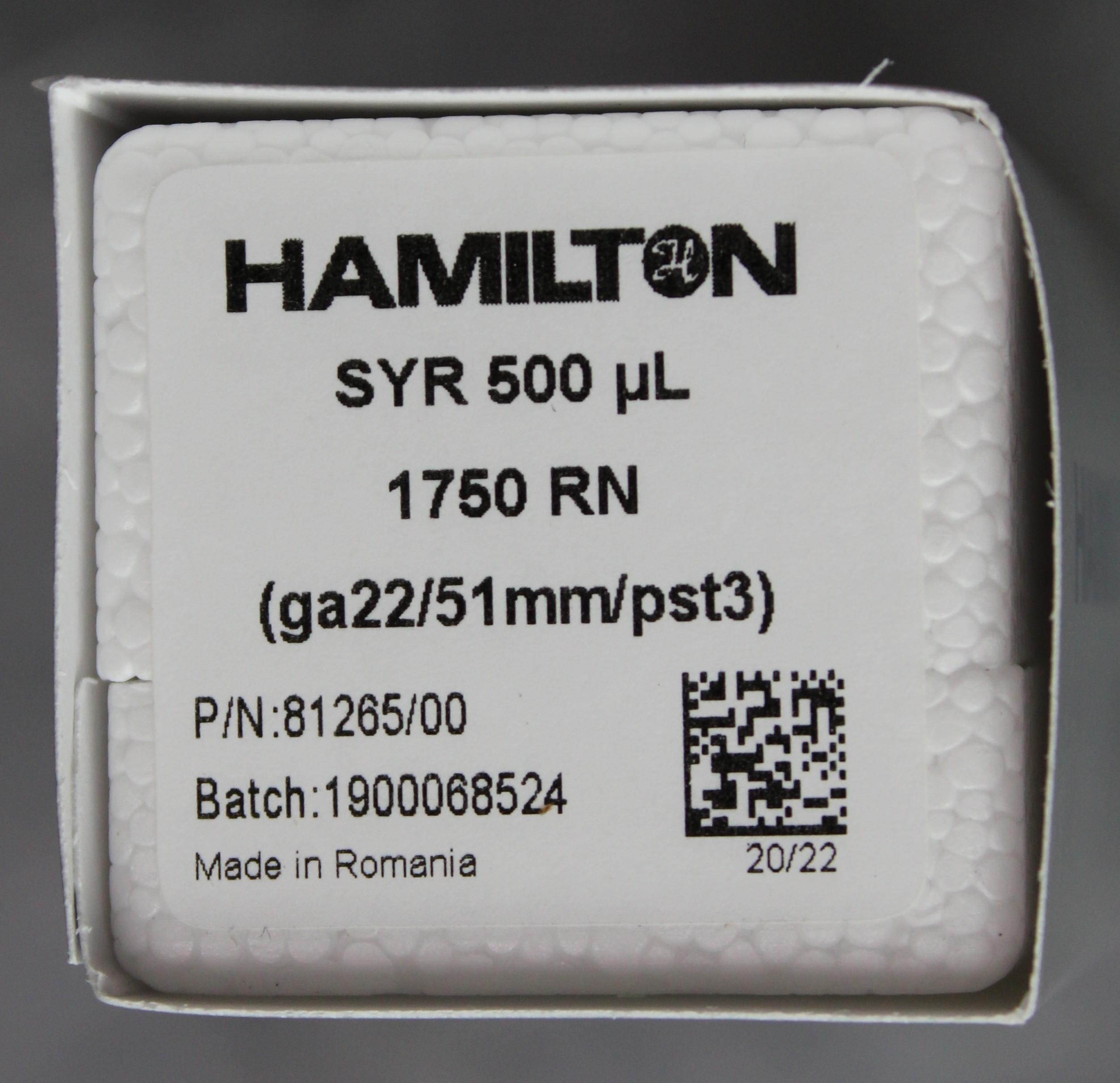 Hamilton 1750 RN Gastight Syringe 800uL 22 Gauge 500psi Temperature Rated